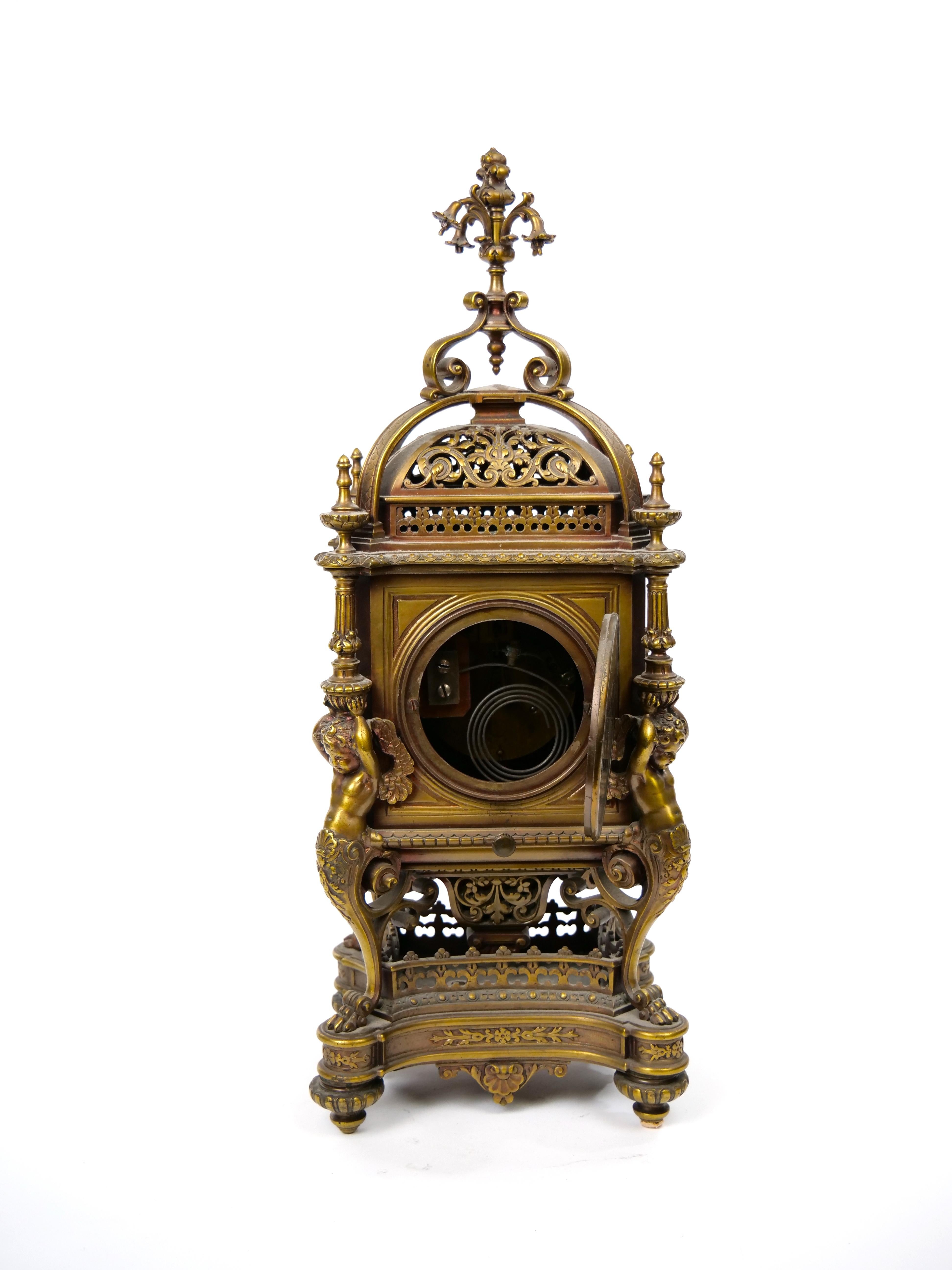 Tiffany Bronze / Enameled Face Mantel Clock 7