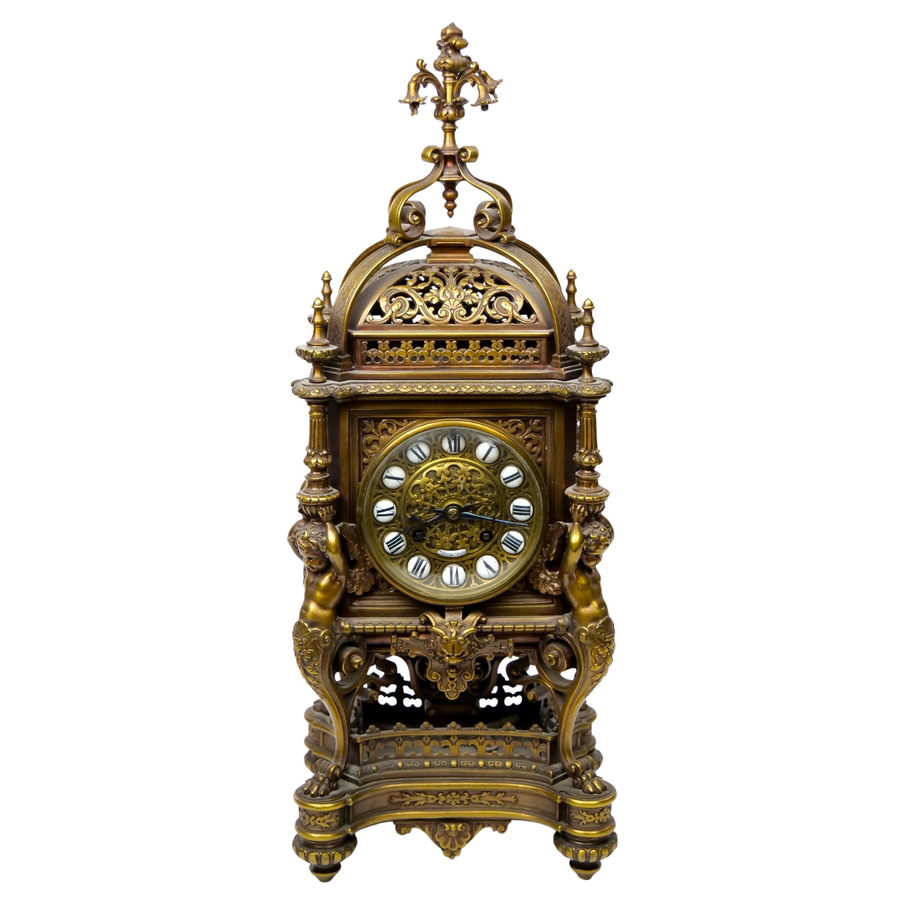 Tiffany Bronze / Enameled Face Mantel Clock 9