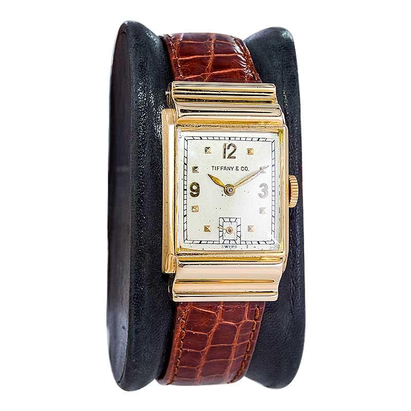 Tiffany by I. W. C. 14Kt. Gold Art Deco Tank Style Watch with Silver 
