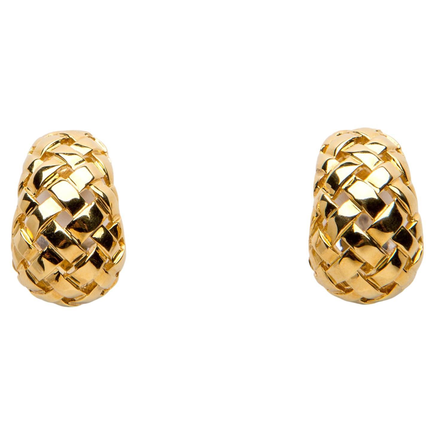 Tiffany & Co. Vannerie Collection Gold Earrings For Sale