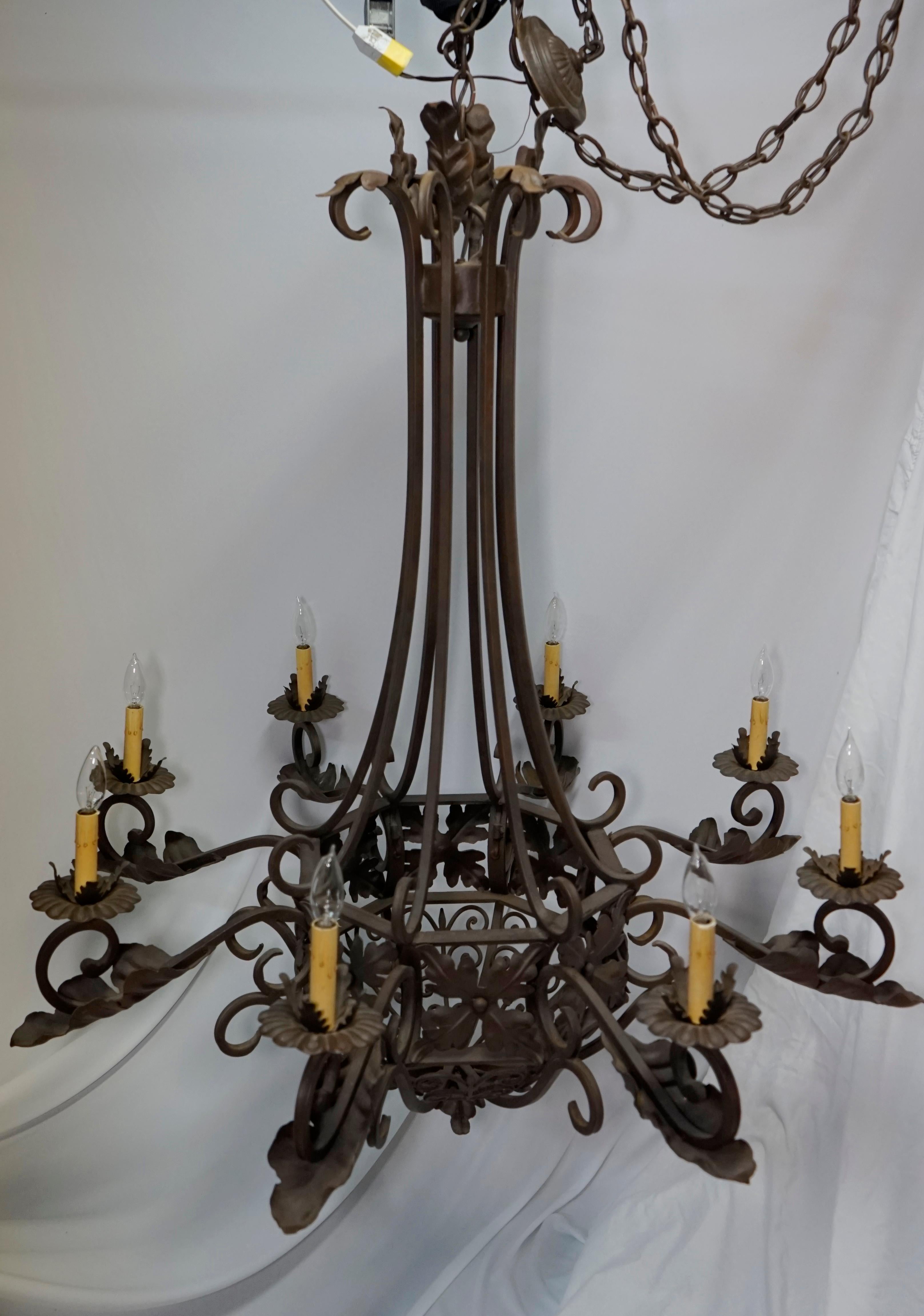 Tiffany & Co., Caldwell Style French Wrought Iron 8-Candle Chandelier 1