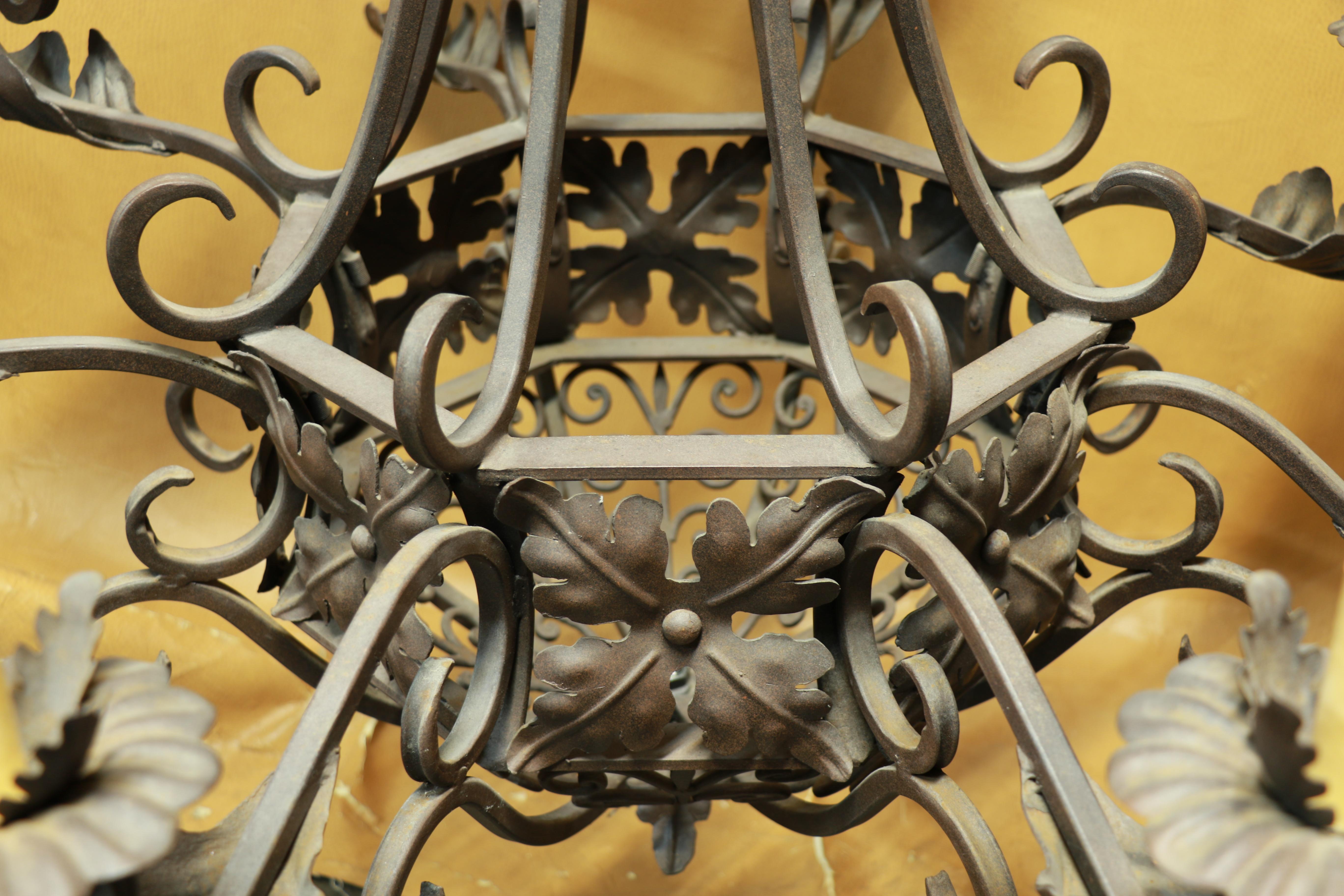 Art Nouveau Tiffany & Co., Caldwell Style French Wrought Iron 8-Candle Chandelier