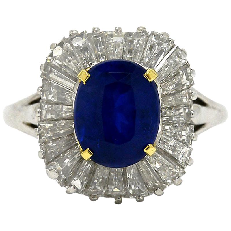 Tiffany Sapphire Cocktail Ring Diamond Ballerina Certified Unheated Natural