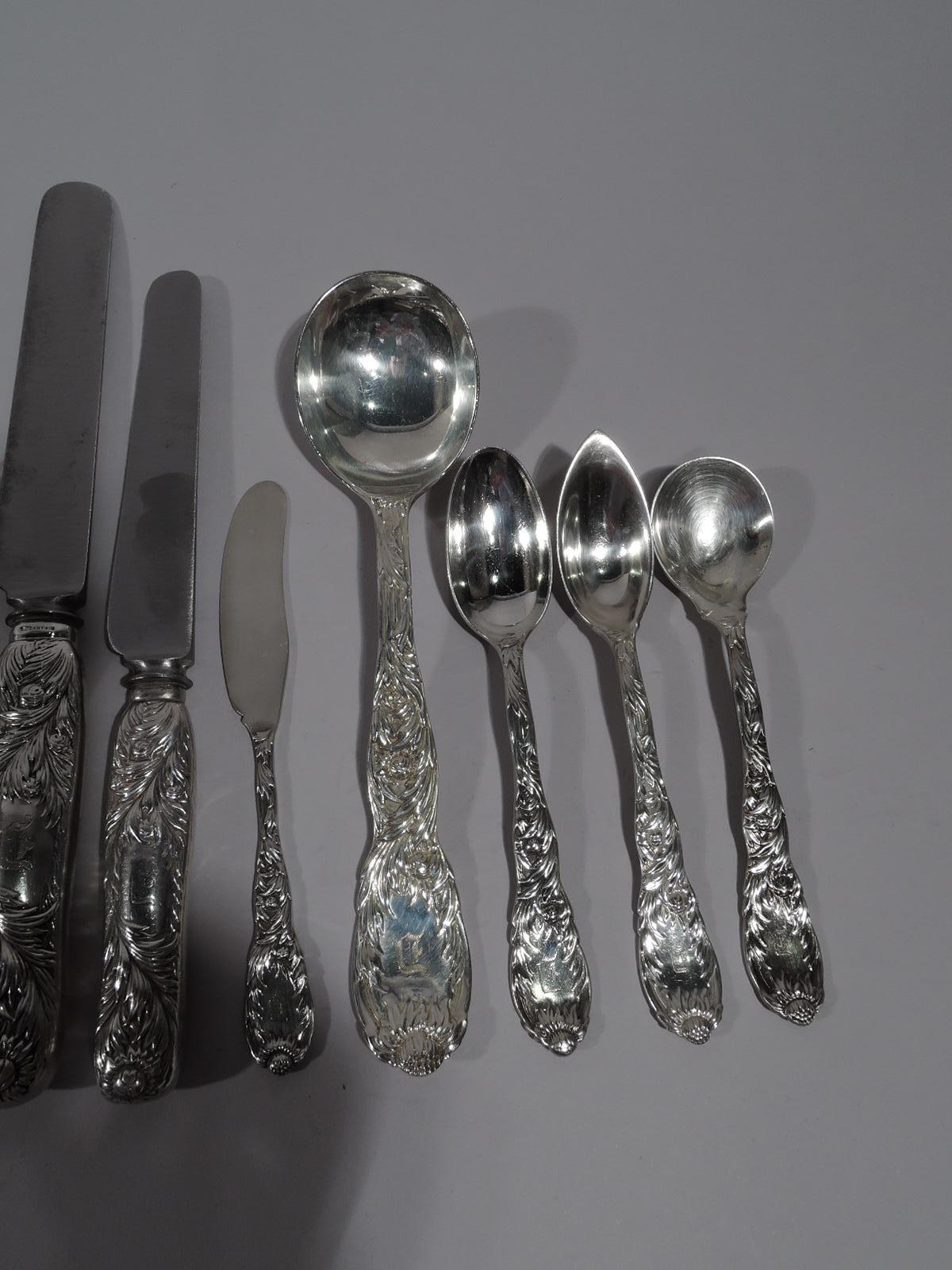 Japonisme Tiffany Chrysanthemum Sterling Silver Dinner Set with 145 Pieces For Sale
