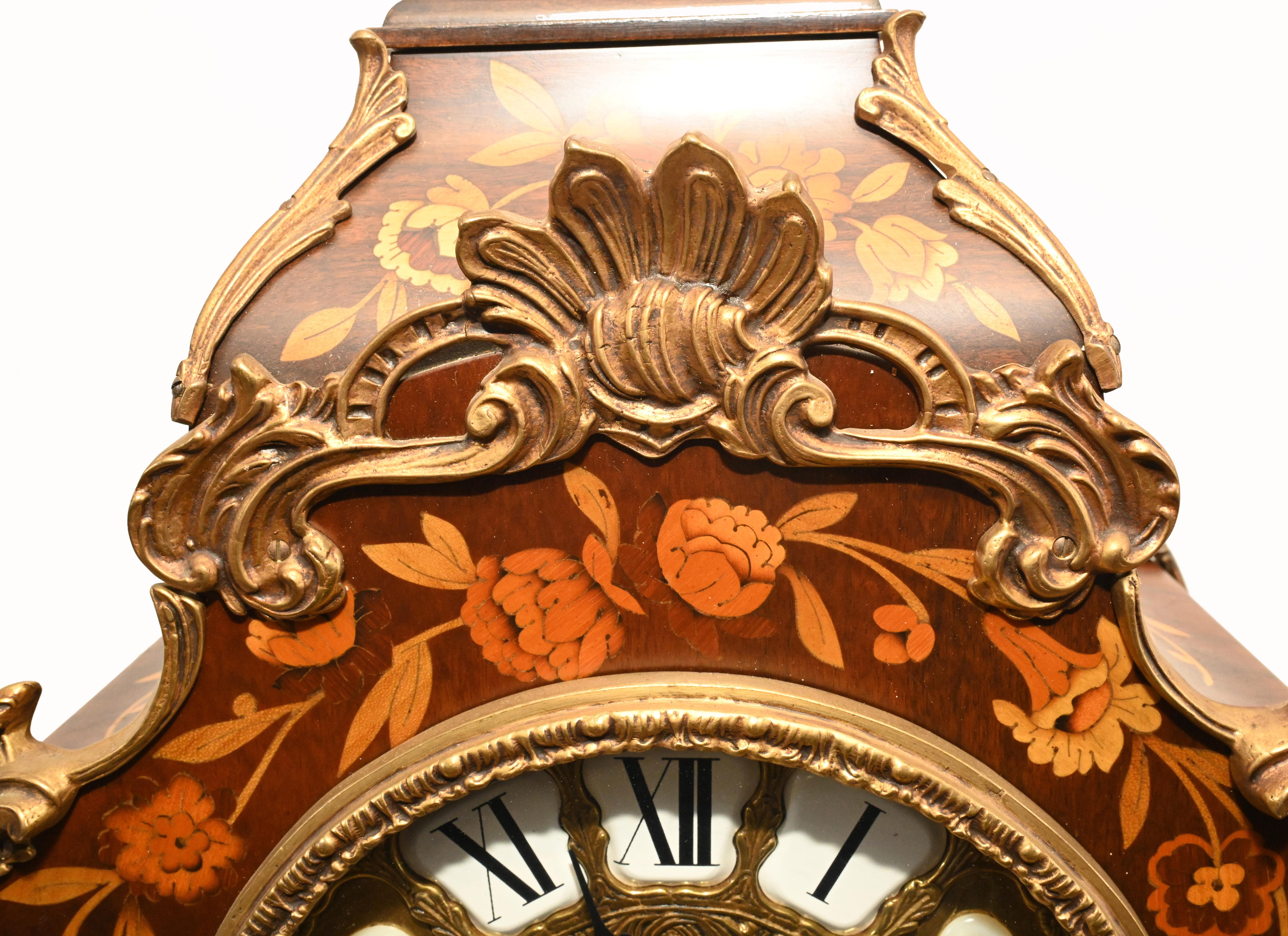 Tiffany Clock on Stand Cabinet Italian Marquetry Inlay Chiming 1