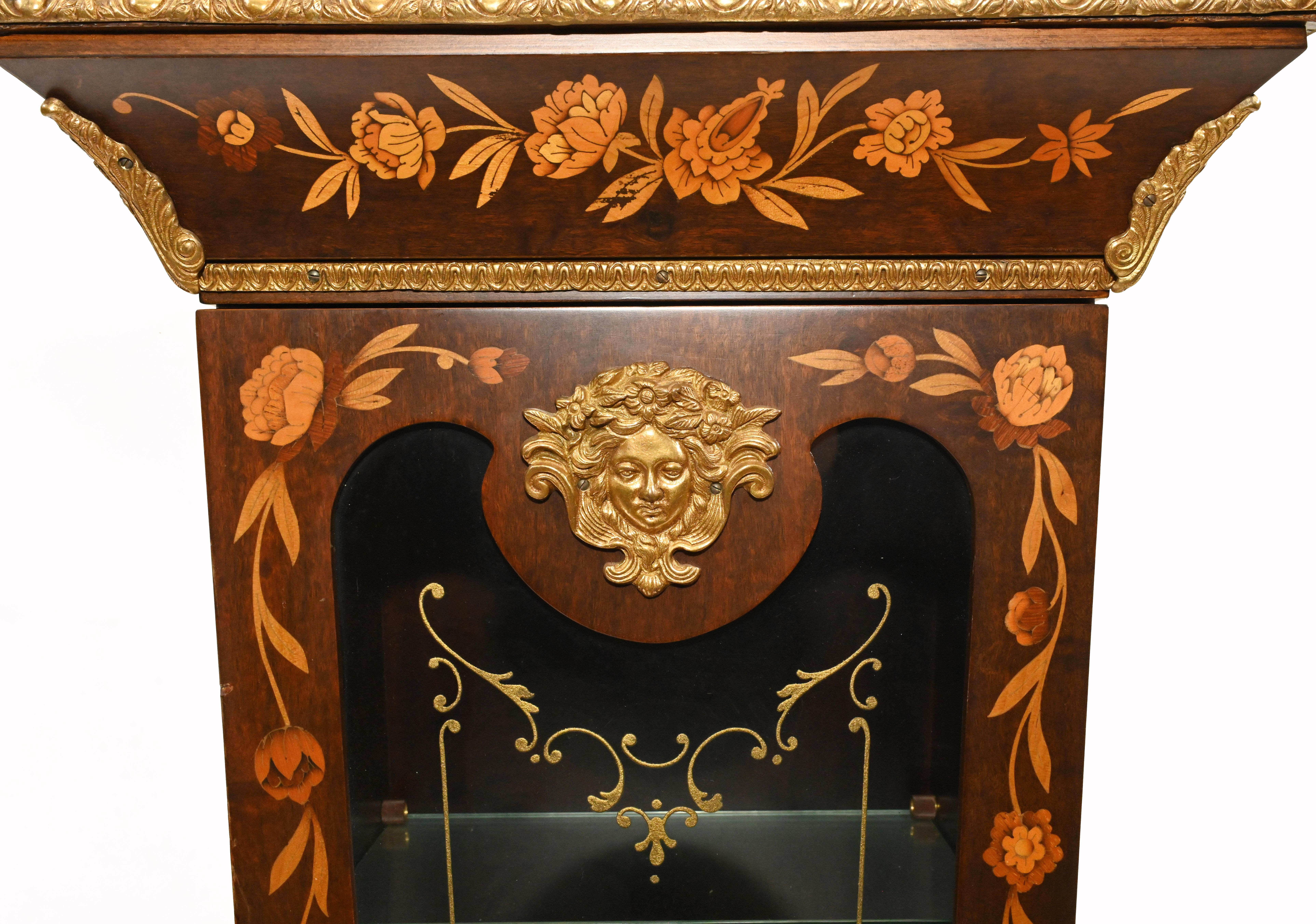 Tiffany Clock on Stand Cabinet Italian Marquetry Inlay Chiming 3