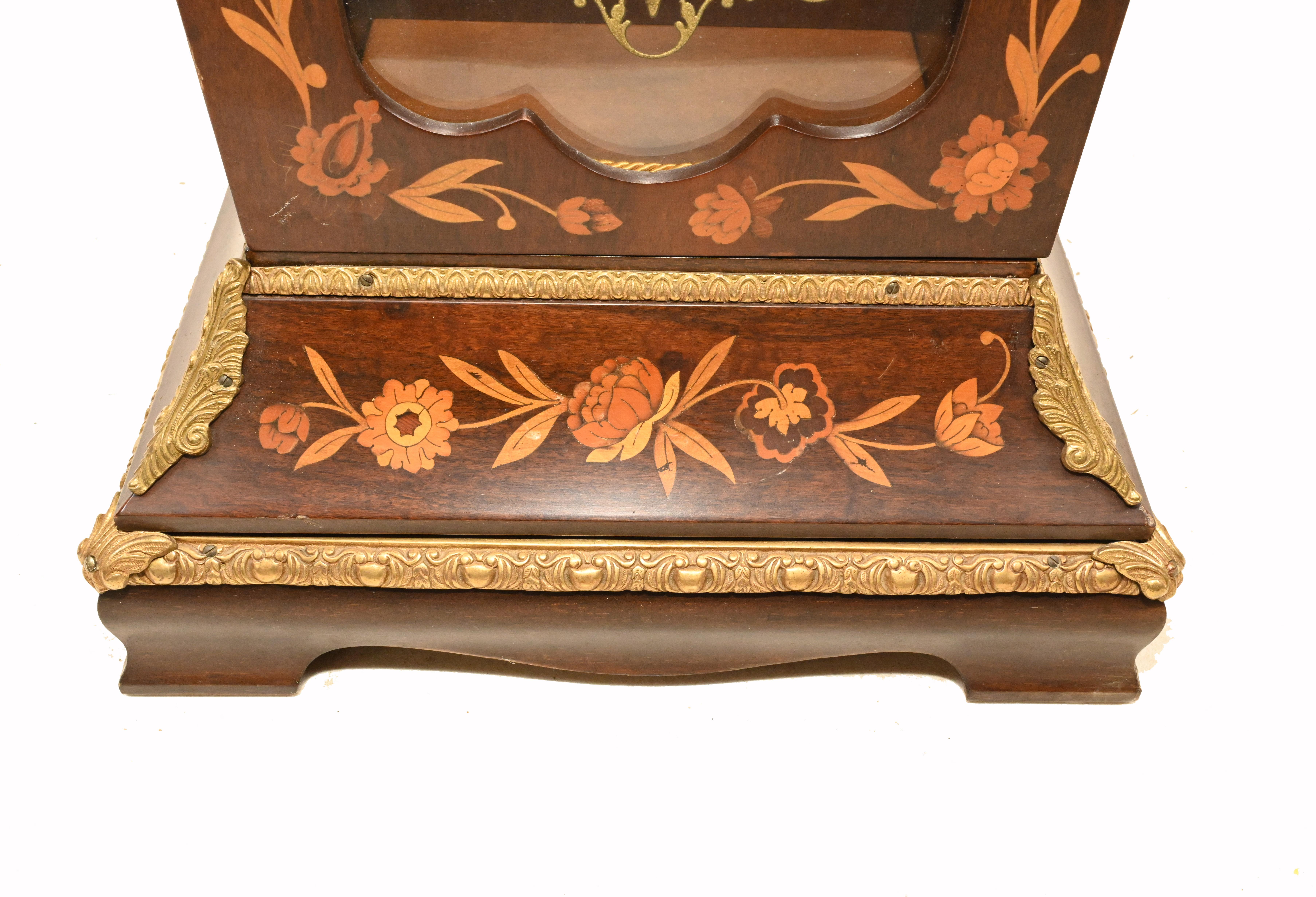 Tiffany Clock on Stand Cabinet Italian Marquetry Inlay Chiming 4