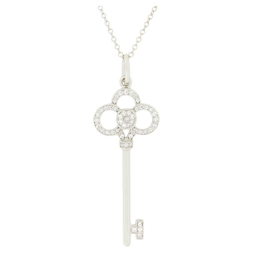 Tiffany & Co. 0.11ct Diamond Crown Key Pendant For Sale