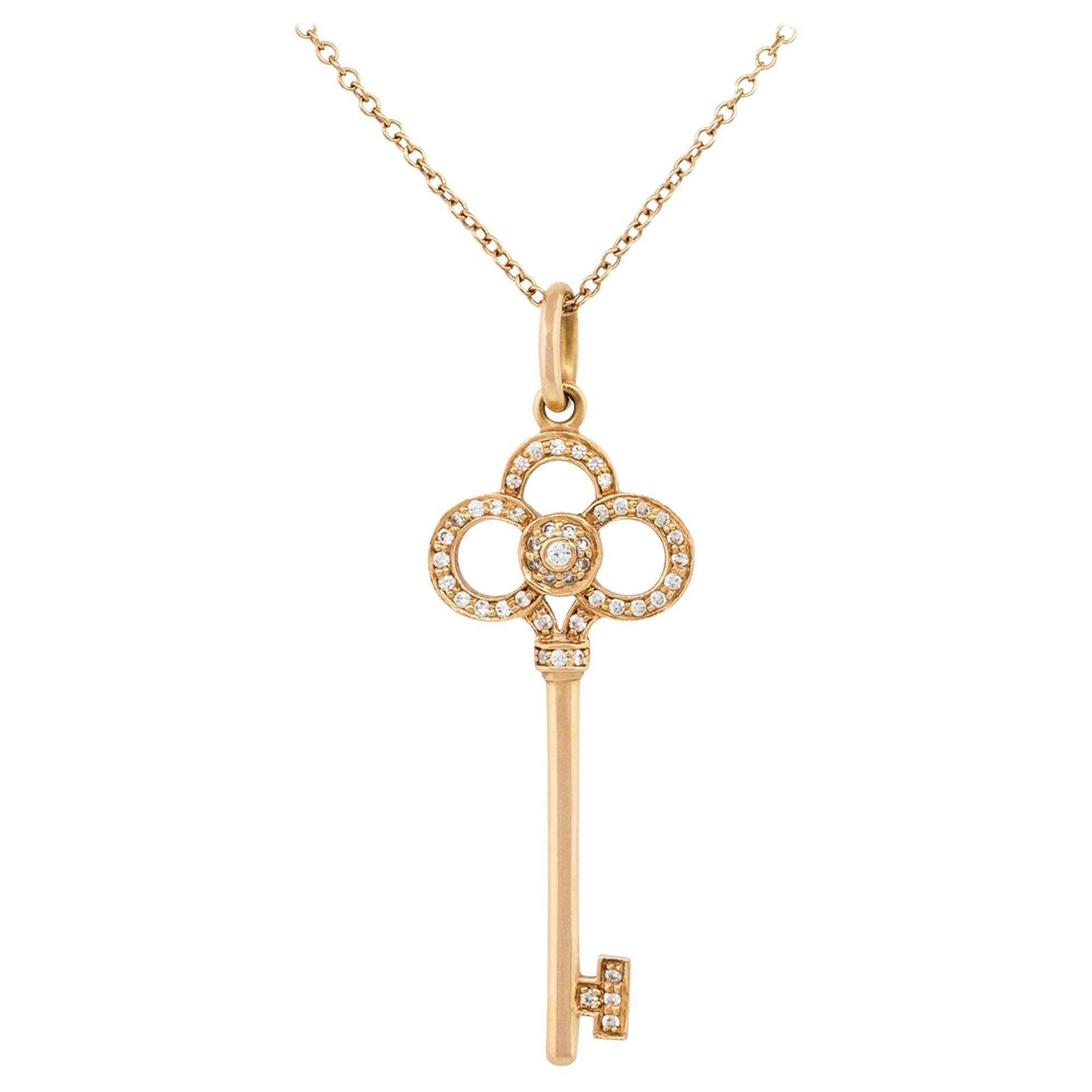 Tiffany & Co. 0.13 Carat Diamond Crown Key on Chain 18 Karat in Stock