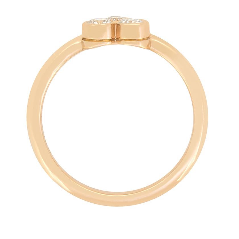 From the maker Tiffany & Co. comes this Sentimental Heart ring. A trio of round brilliant diamonds adorn the central heart design. Totalling 0.17 carat these diamonds match in quality at F in colour and VVS in clarity.  The piece is crafted in 18