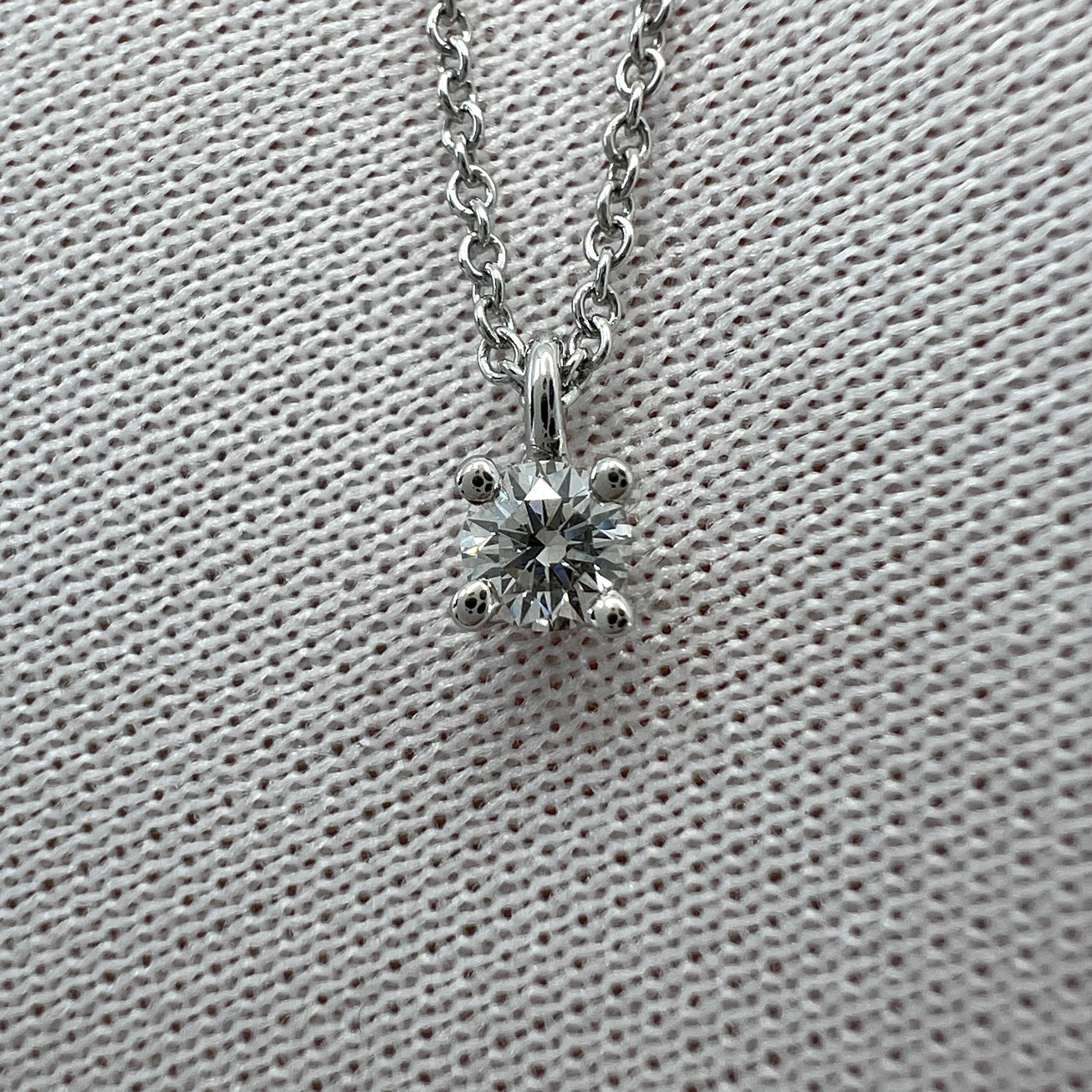 Vintage Tiffany & Co. Elsa Round Cut Diamond 950 Platinum Solitaire Pendant Necklace.

A beautiful platinum pendant necklace set with a stunning round white diamond measuring 3.7mm. Approx. 0.17 carat.
A subtle and dainty necklace. Very much in