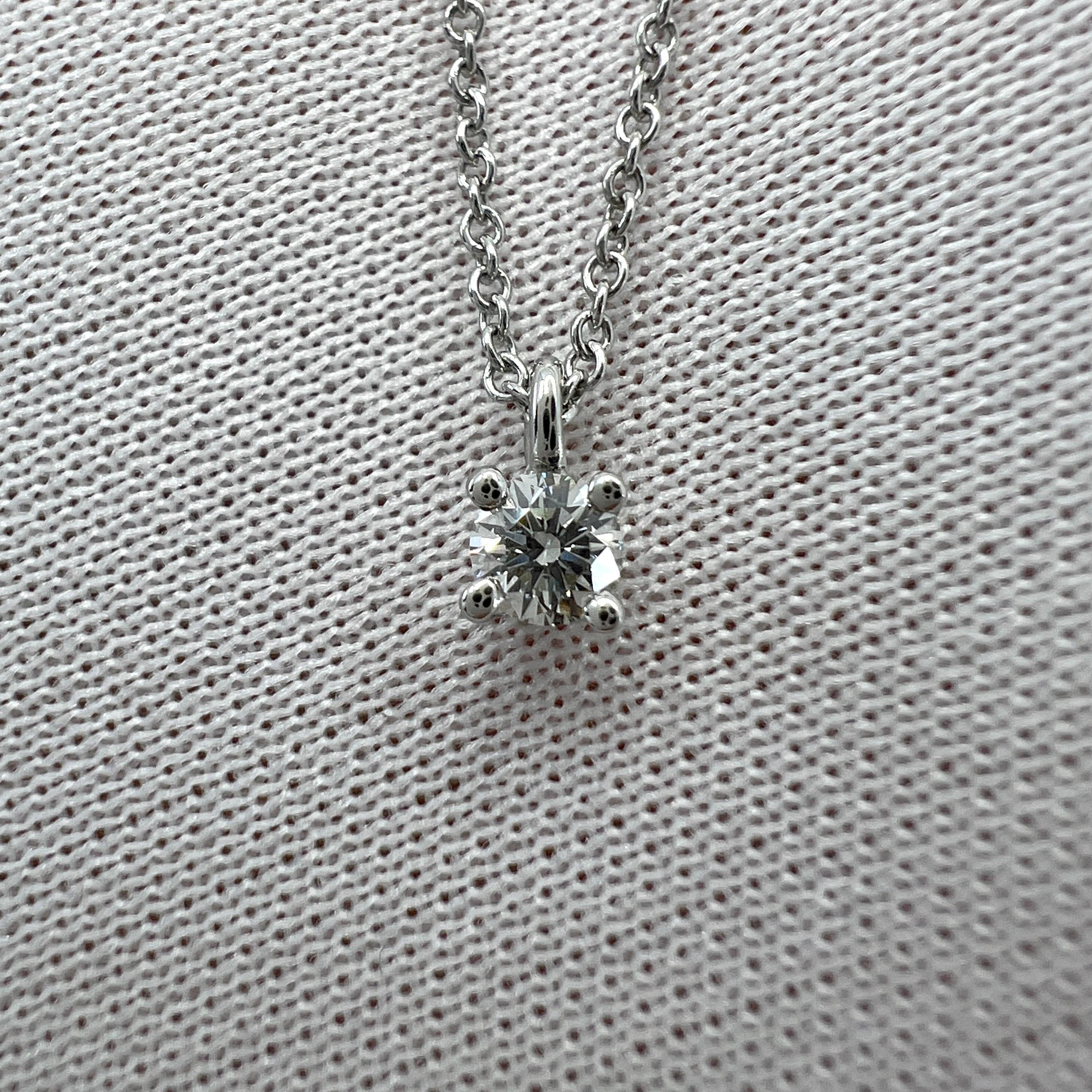 Round Cut Tiffany & Co. 0.17ct Natural Round Diamond Platinum Solitaire Pendant Necklace For Sale