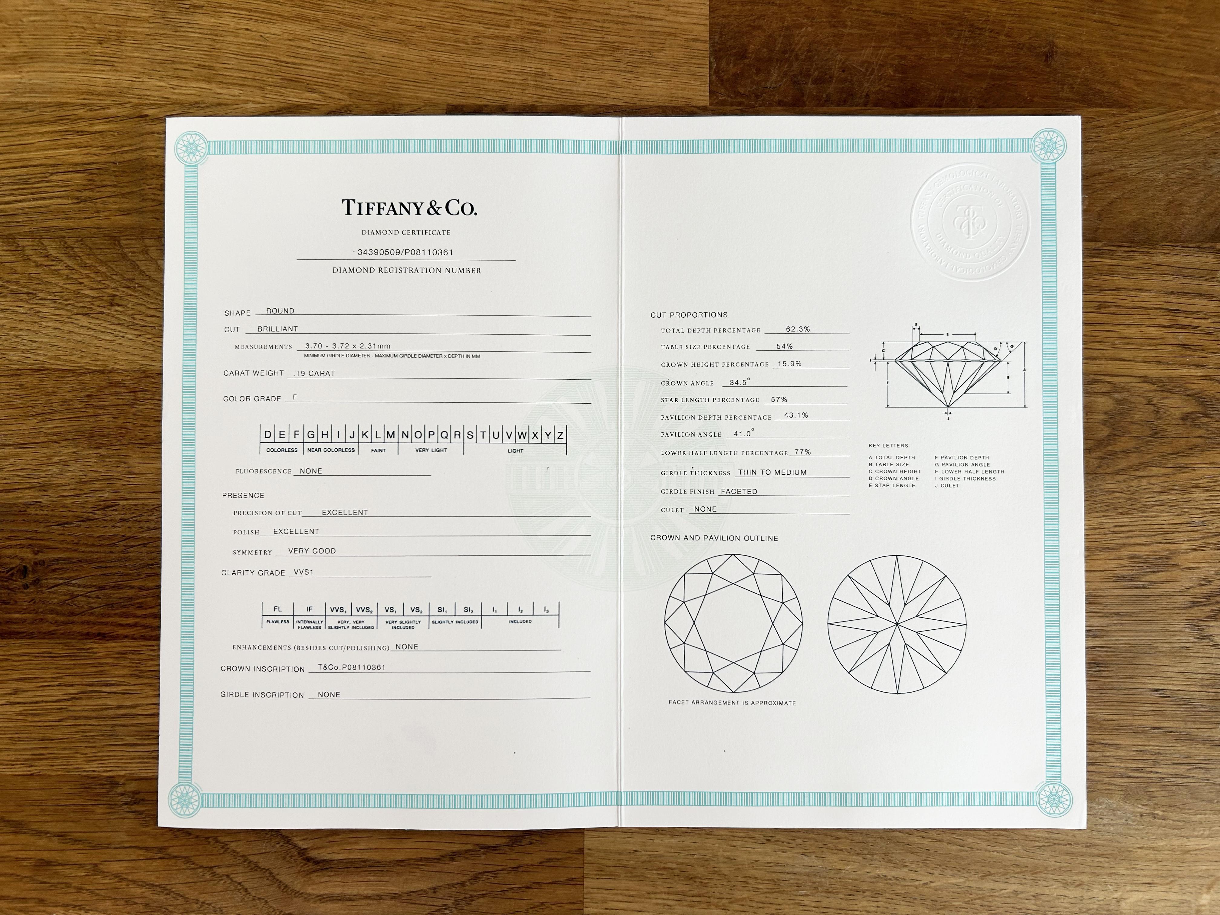 Tiffany & Co. 0.19 Karat Diamant Solitär-Ring für Damen oder Herren im Angebot