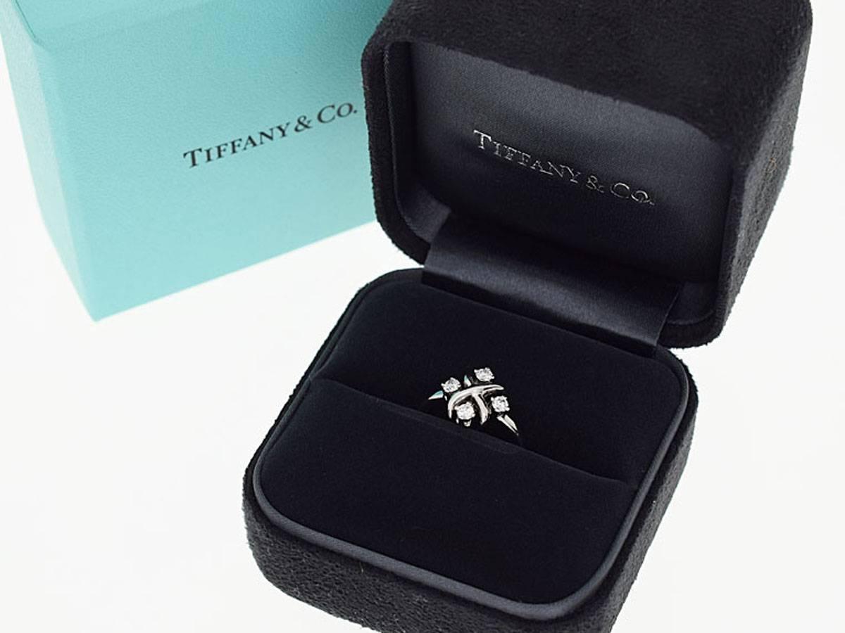Tiffany & Co. 0.2 Carat Diamond Platinum Schlumberger Lynn Ring US 4.5 In Good Condition In Tokyo, JP