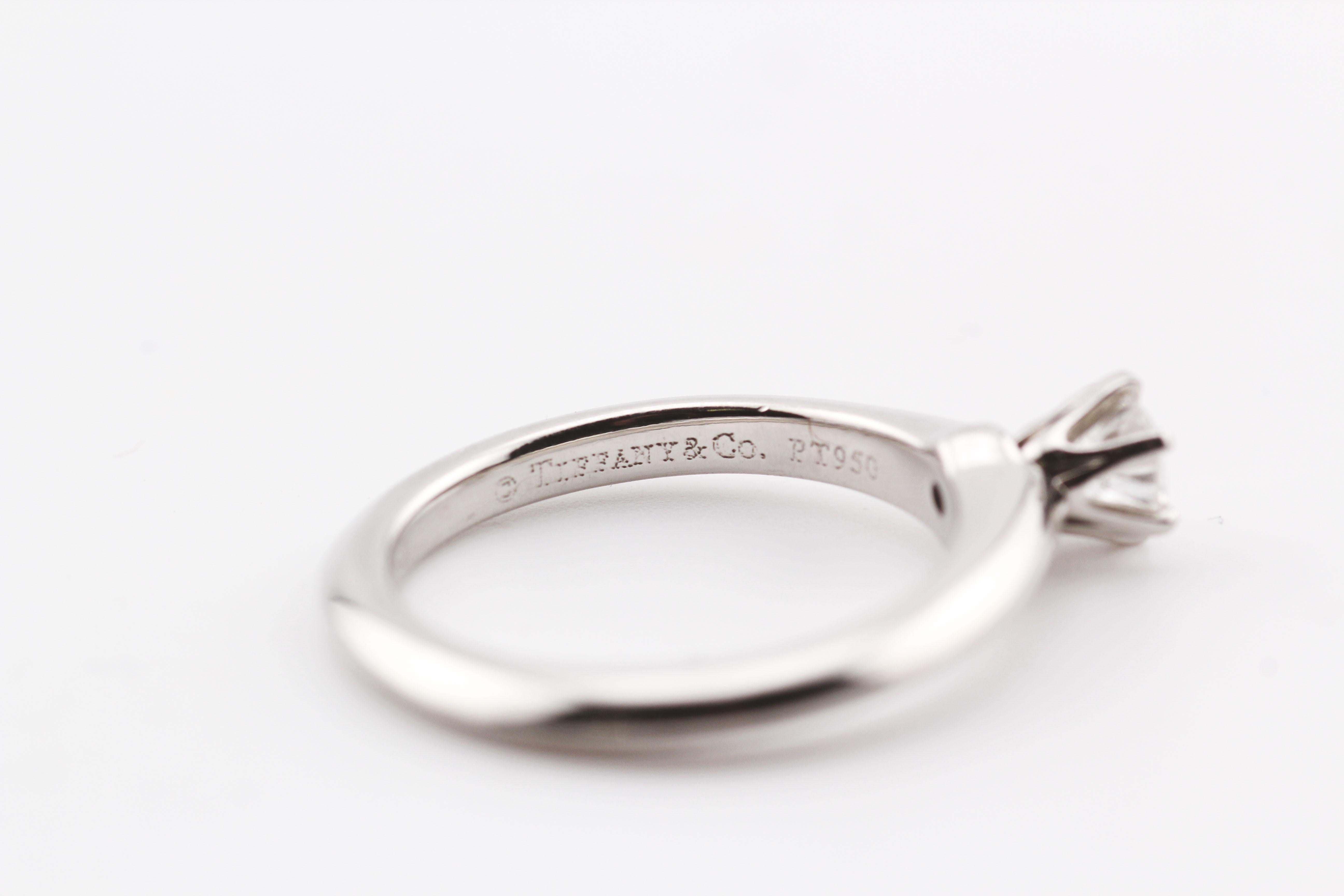 Tiffany & Co. 0.23 Carat Diamond Platinum Engagement Ring Size 4 For Sale 2