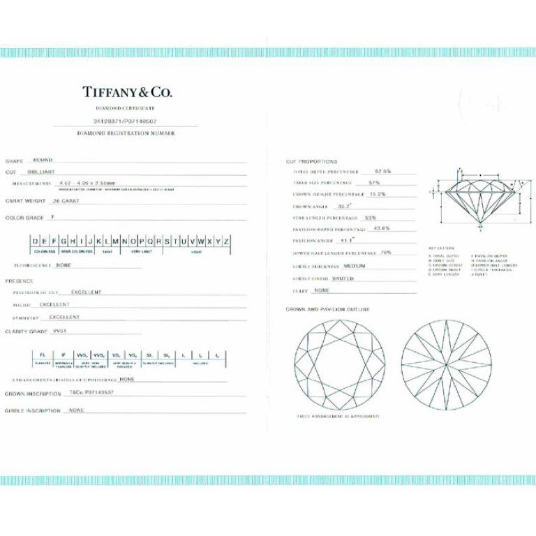 Women's or Men's Tiffany & Co. 0.26 Carat Round Brilliant Cut Diamond Engagement Ring For Sale