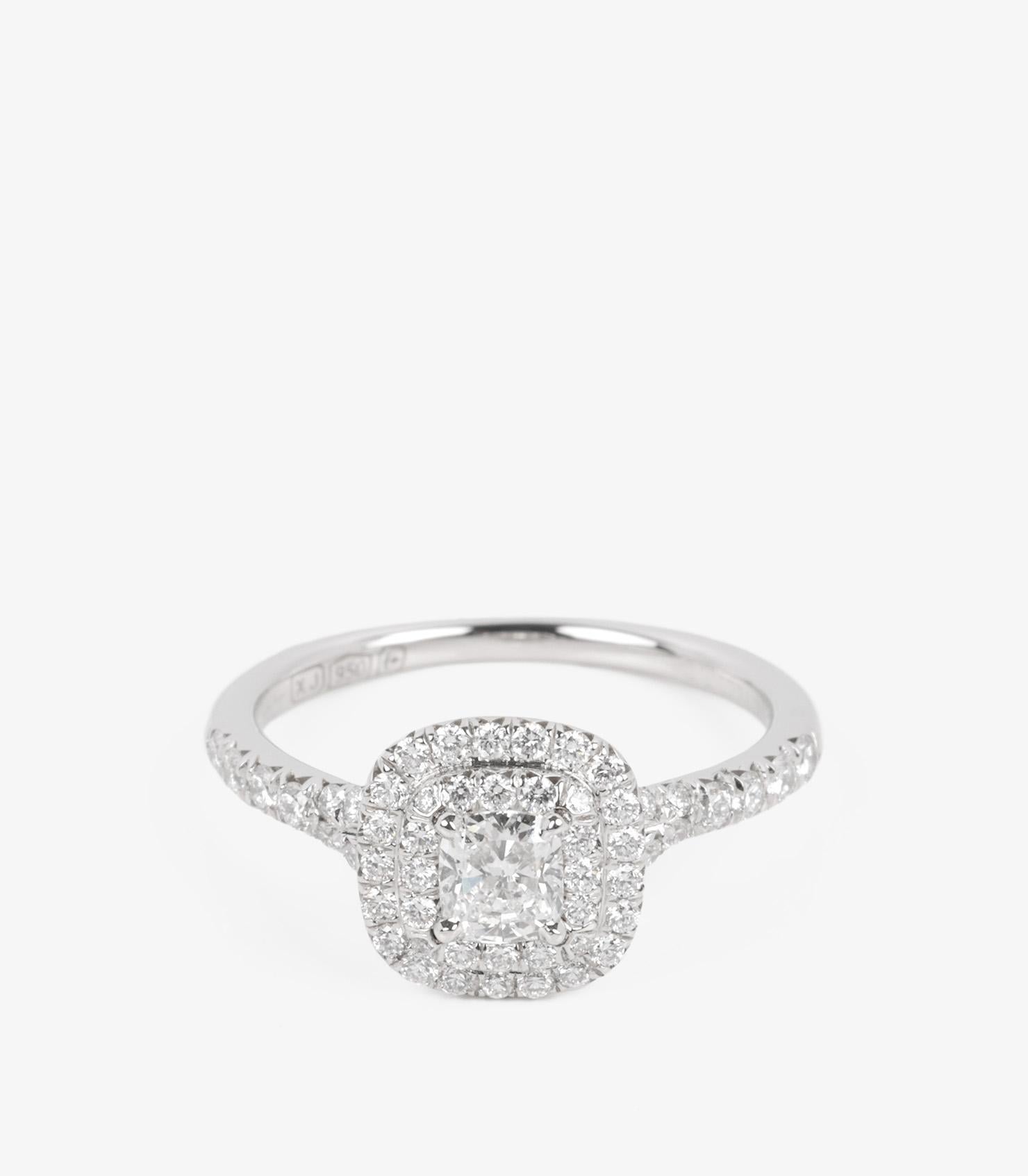 Tiffany & Co. 0.27ct Cushion Cut Diamond Platinum Soleste Ring

Brand- Tiffany & Co.
Model- 0.27ct Diamond Soleste Ring
Product Type- Ring
Serial Number- 27******
Age- Circa 2011
Accompanied By- Tiffany & Co. Box and Certificate
Material(s)-