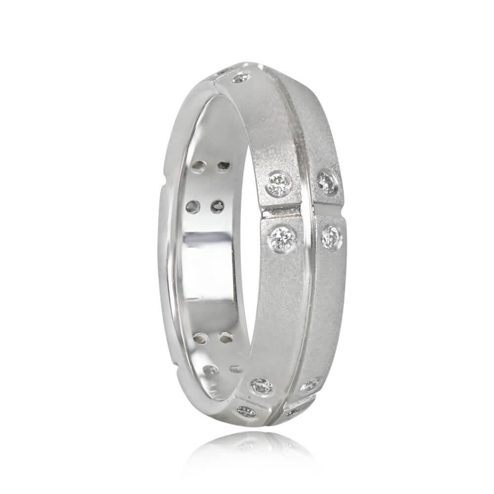 Tiffany & Co. 18k white gold diamond wedding band. Horizontal and vertical grooves with bezel-set round brilliant cut diamonds at intersections. Total diamond weight: approx. 0.29 ct, D-F color, VVS1-VS1 clarity. Polished finish, signed T &