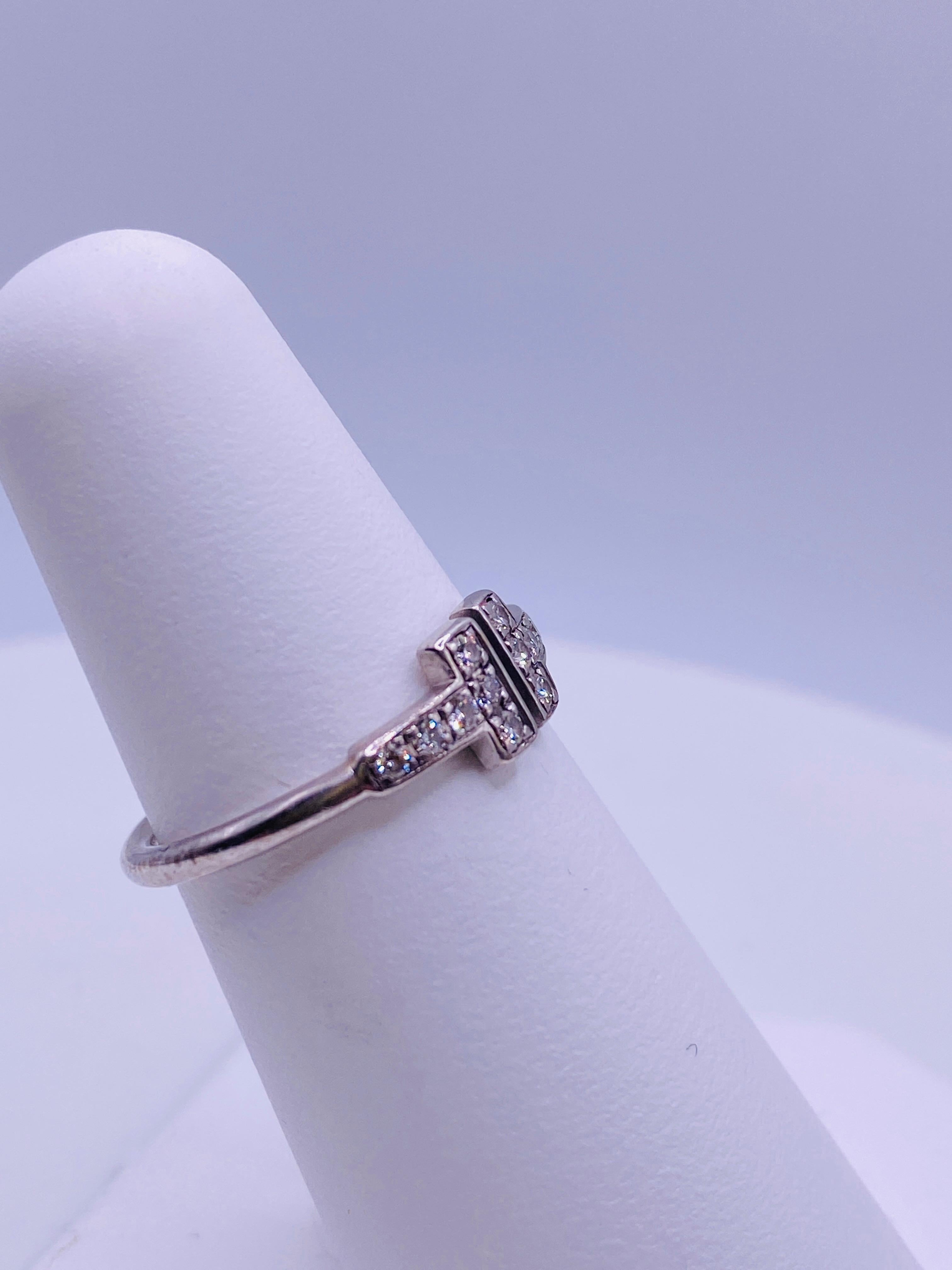 Brilliant Cut Tiffany & Co. 0.36 Carat Diamond White Gold T-Ring