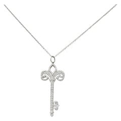 Tiffany & Co. Diamond Platinum Fleur De Lis Key Pendant Necklace