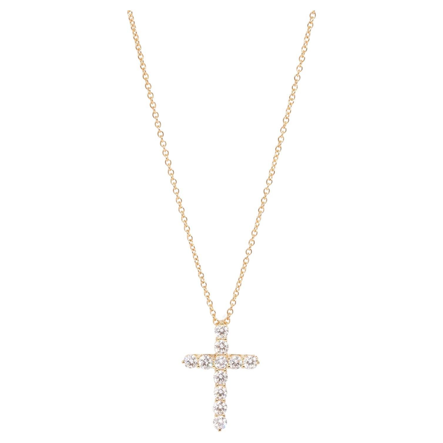 Tiffany & Co. 0.42ct Brilliant Cut Diamond 18ct Yellow Gold Small Cross Pendant