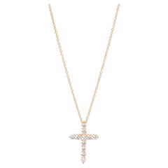 Tiffany & Co. 0,42ct Brilliant Cut Diamond 18ct Yellow Gold Small Cross Pendentif