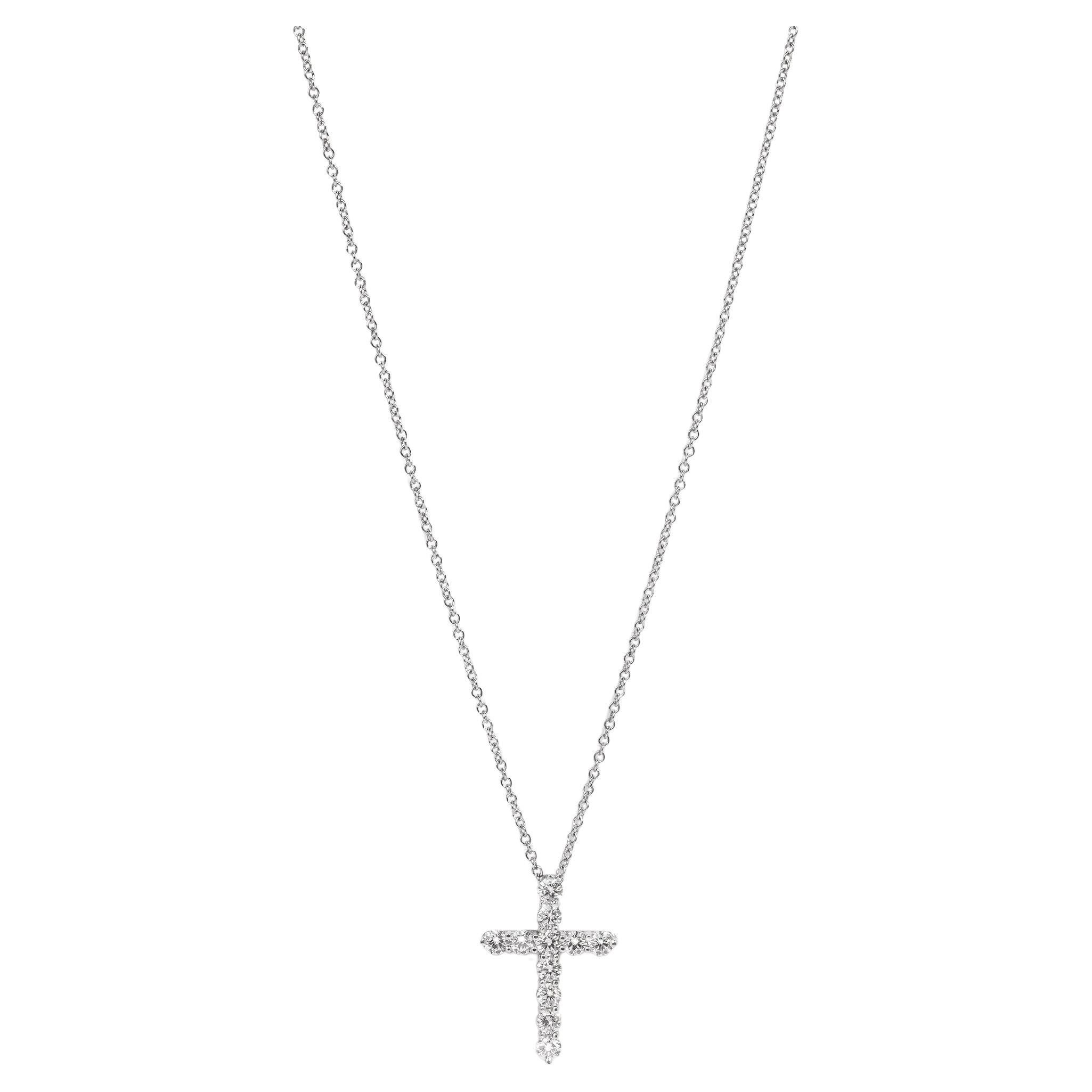 Tiffany & Co. 0.42ct Brilliant Cut Diamond Platinum Small Cross Pendant For Sale