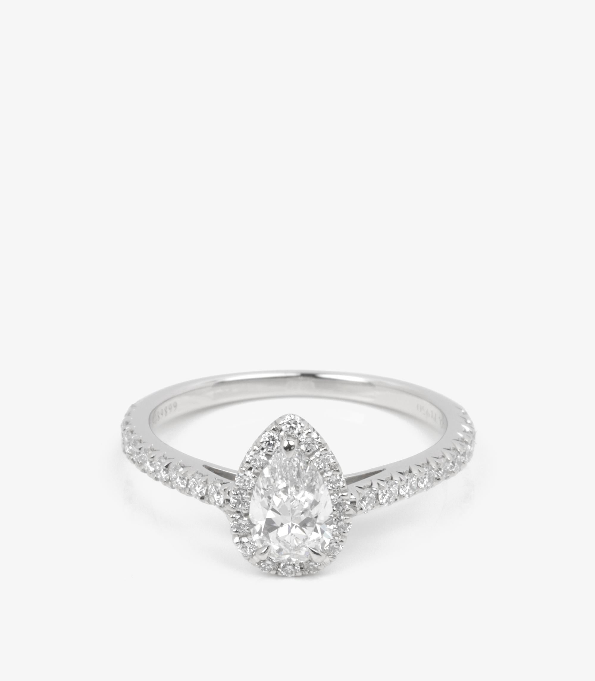 Tiffany & Co. 0.42ct Pear Cut Diamond Platinum Soleste Ring In Excellent Condition For Sale In Bishop's Stortford, Hertfordshire