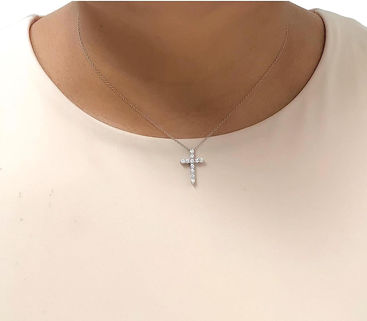 Tiffany & Co. 0.42ct Round Diamond Cross Pendant Necklace Small 16