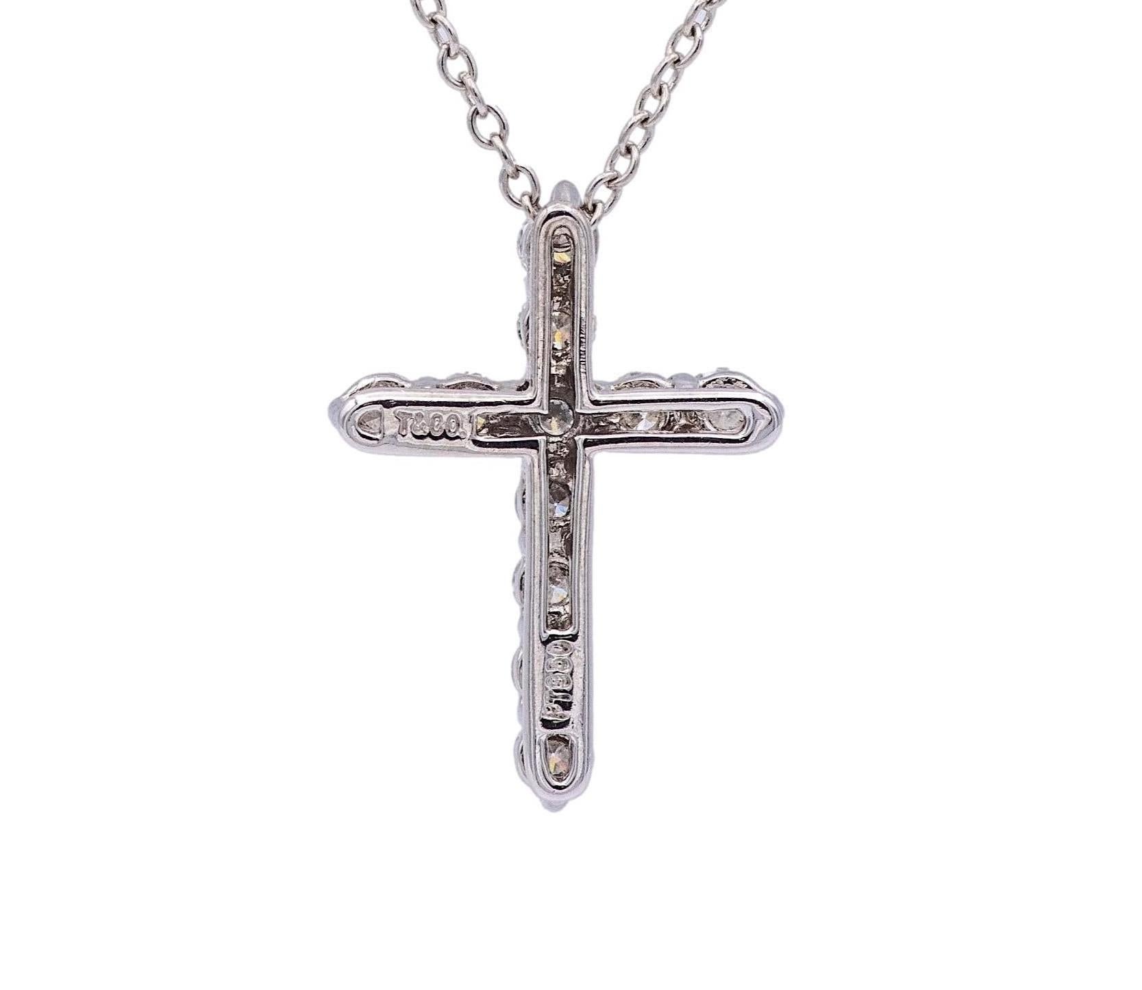 Modern Tiffany & Co. 0.42ct Round Diamond Cross Pendant Necklace Small 16