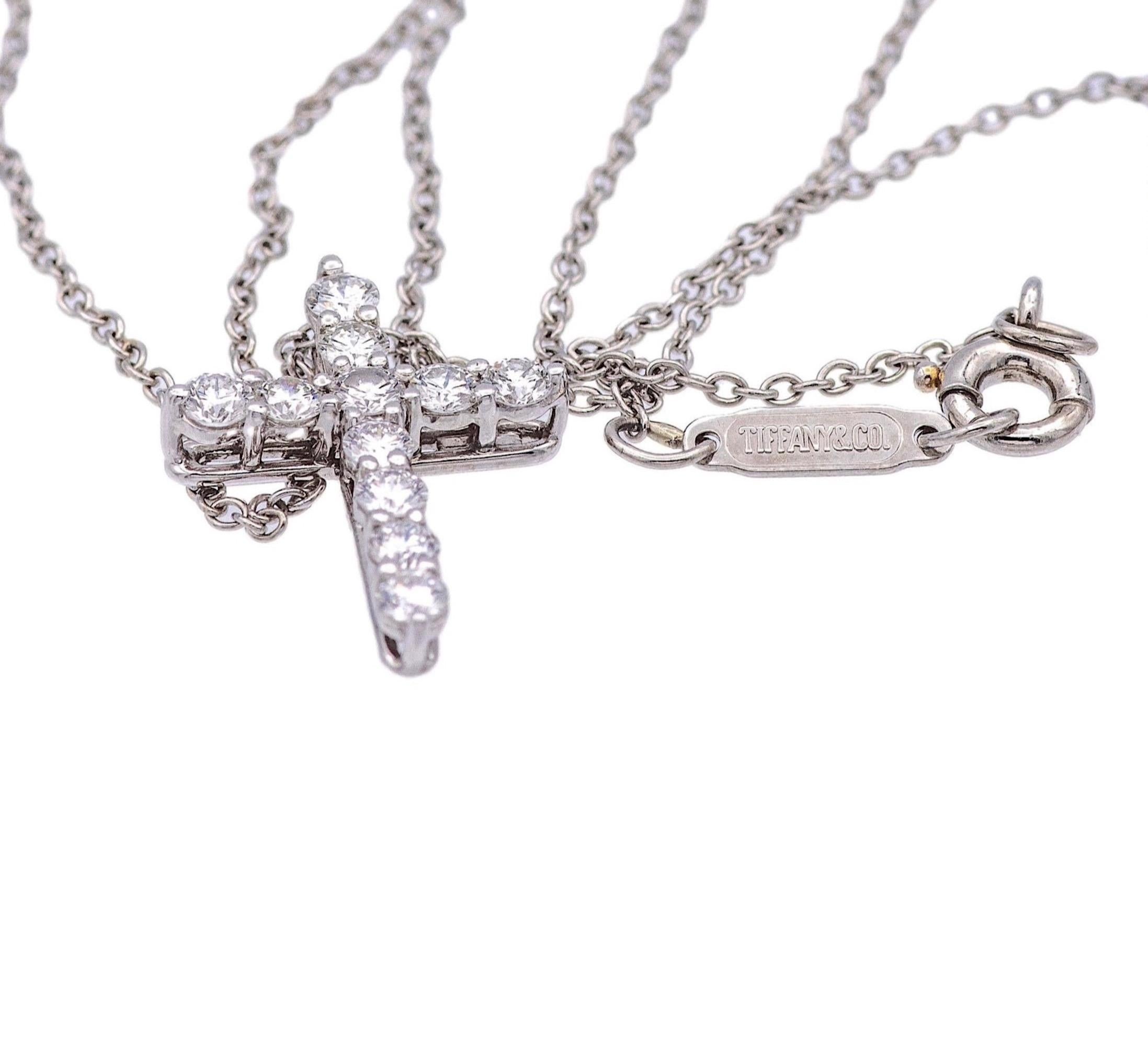 Brilliant Cut Tiffany & Co. 0.42ct Round Diamond Cross Pendant Necklace Small 16