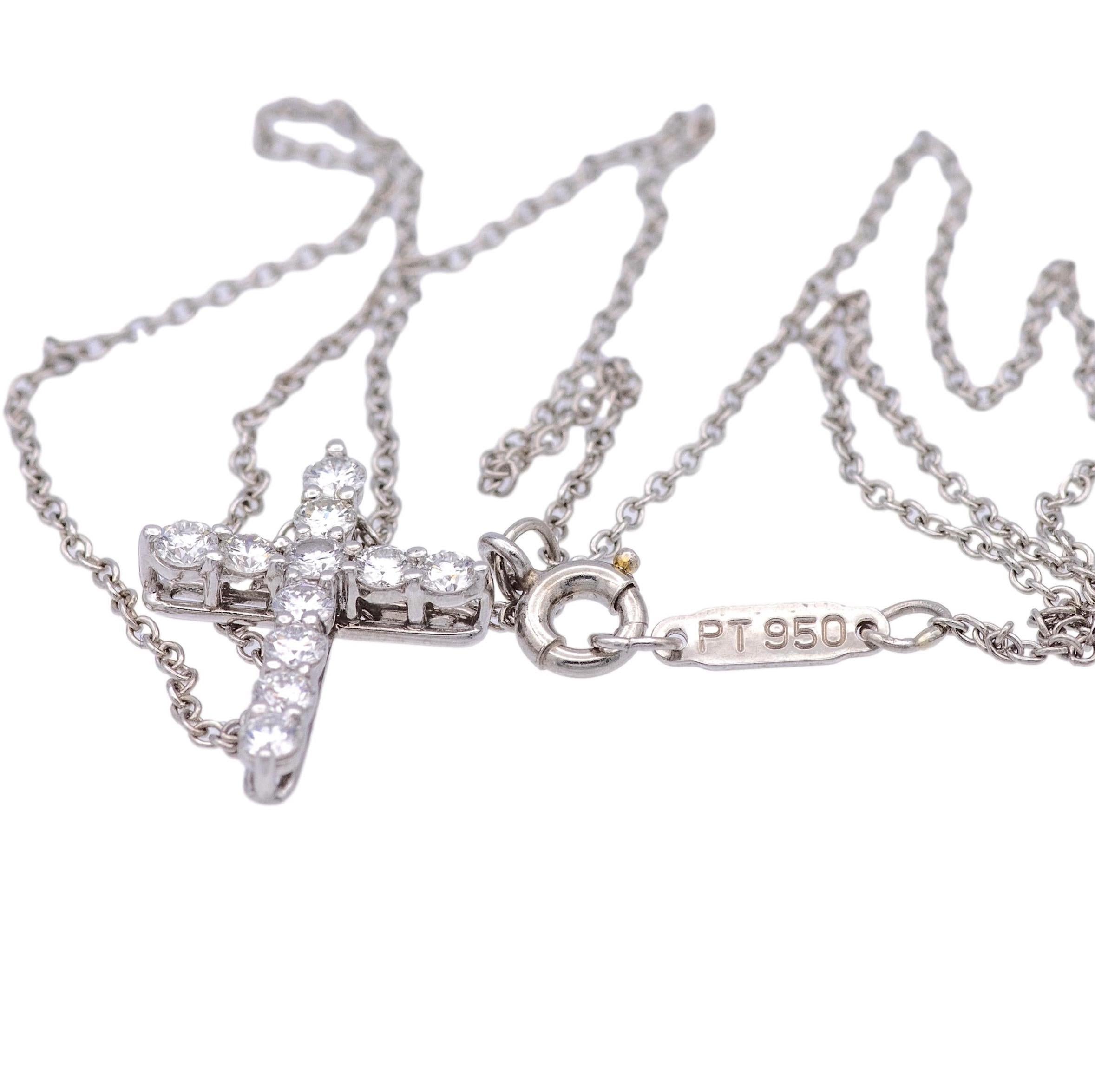 Modern Tiffany & Co. 0.42ct Round Diamond Cross Pendant Necklace Small 16