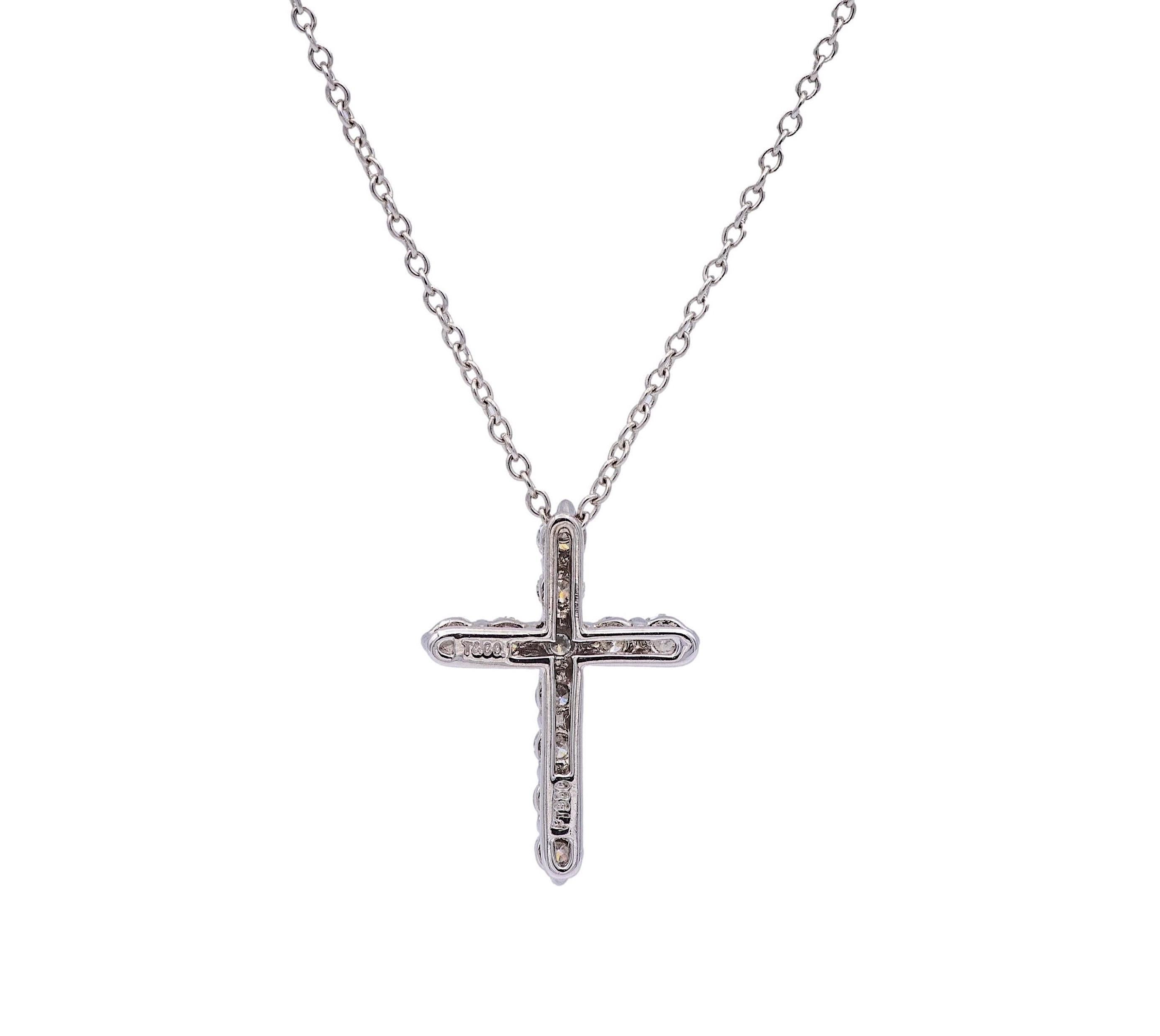 Women's Tiffany & Co. 0.42ct Round Diamond Cross Pendant Necklace Small 16