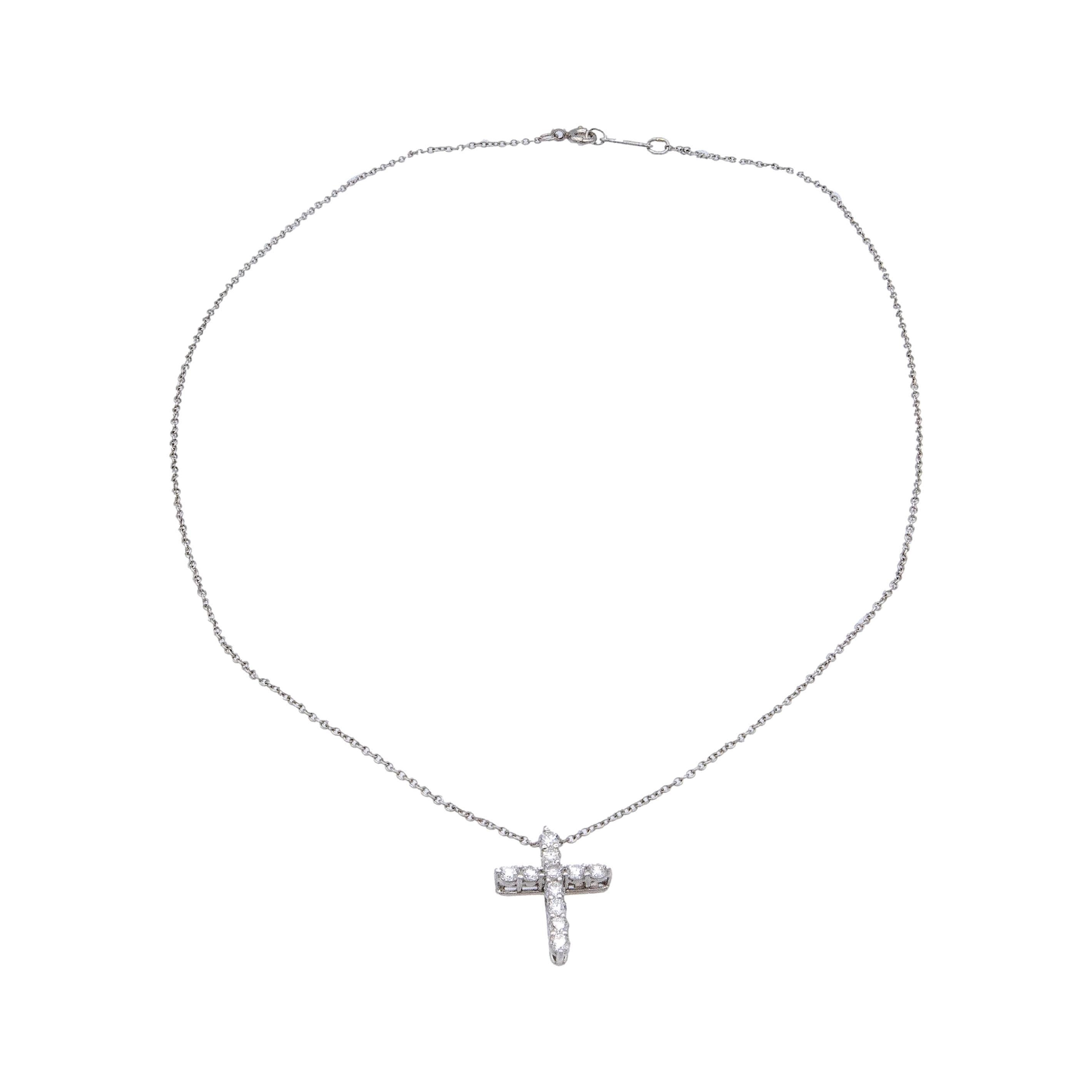 Tiffany & Co. 0.42ct Round Diamond Cross Pendant Necklace Small 16