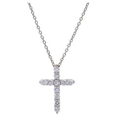 Tiffany & Co. 0.42ct Round Diamond Cross Pendant Necklace Small 16"