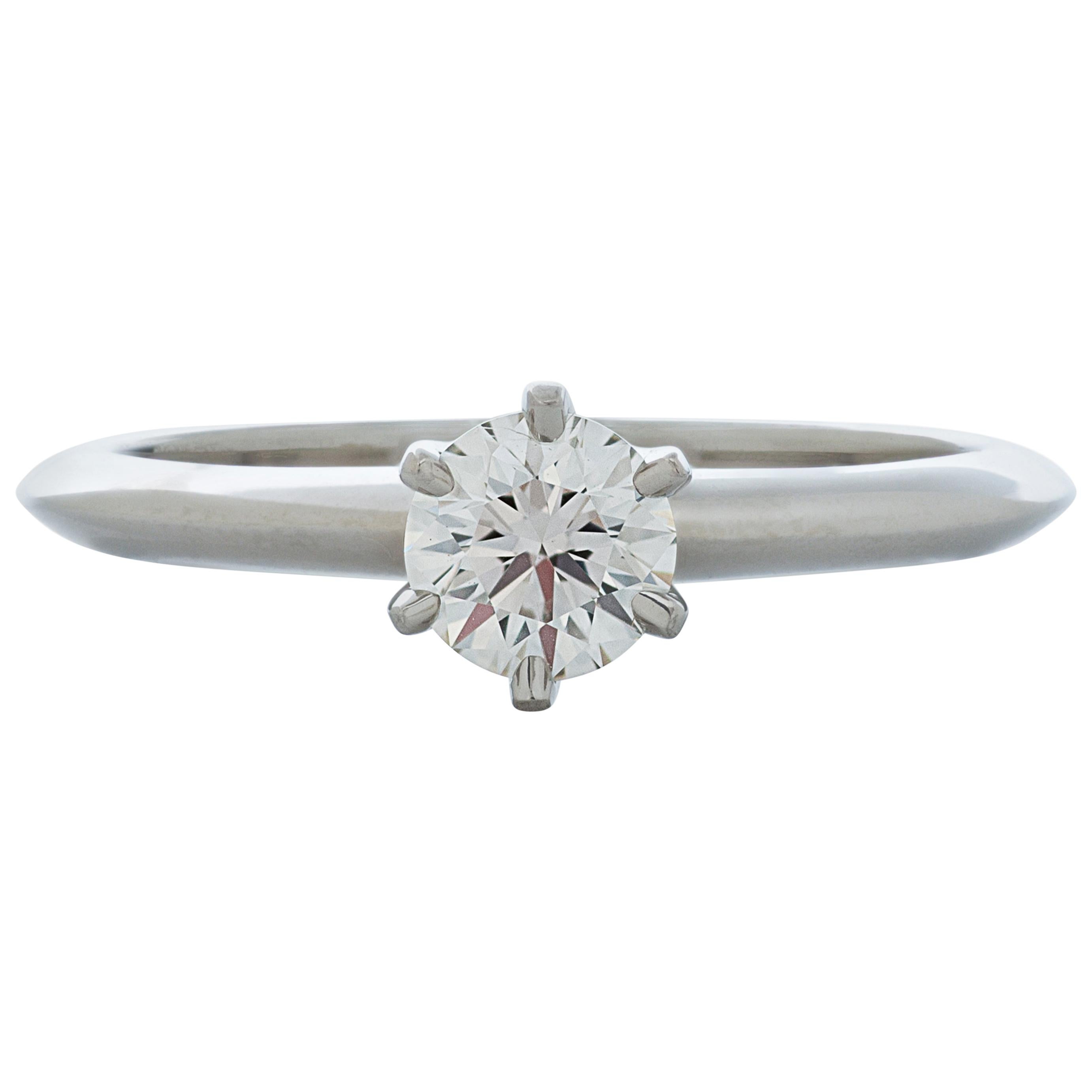 Tiffany & Co. 0.45 Carat Round Diamond Solitaire Engagement Ring in Platinum For Sale