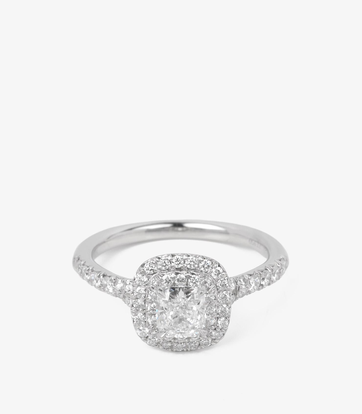 Tiffany & Co. 0.45ct Cushion Cut Diamond Platinum Soleste Ring In Excellent Condition For Sale In Bishop's Stortford, Hertfordshire