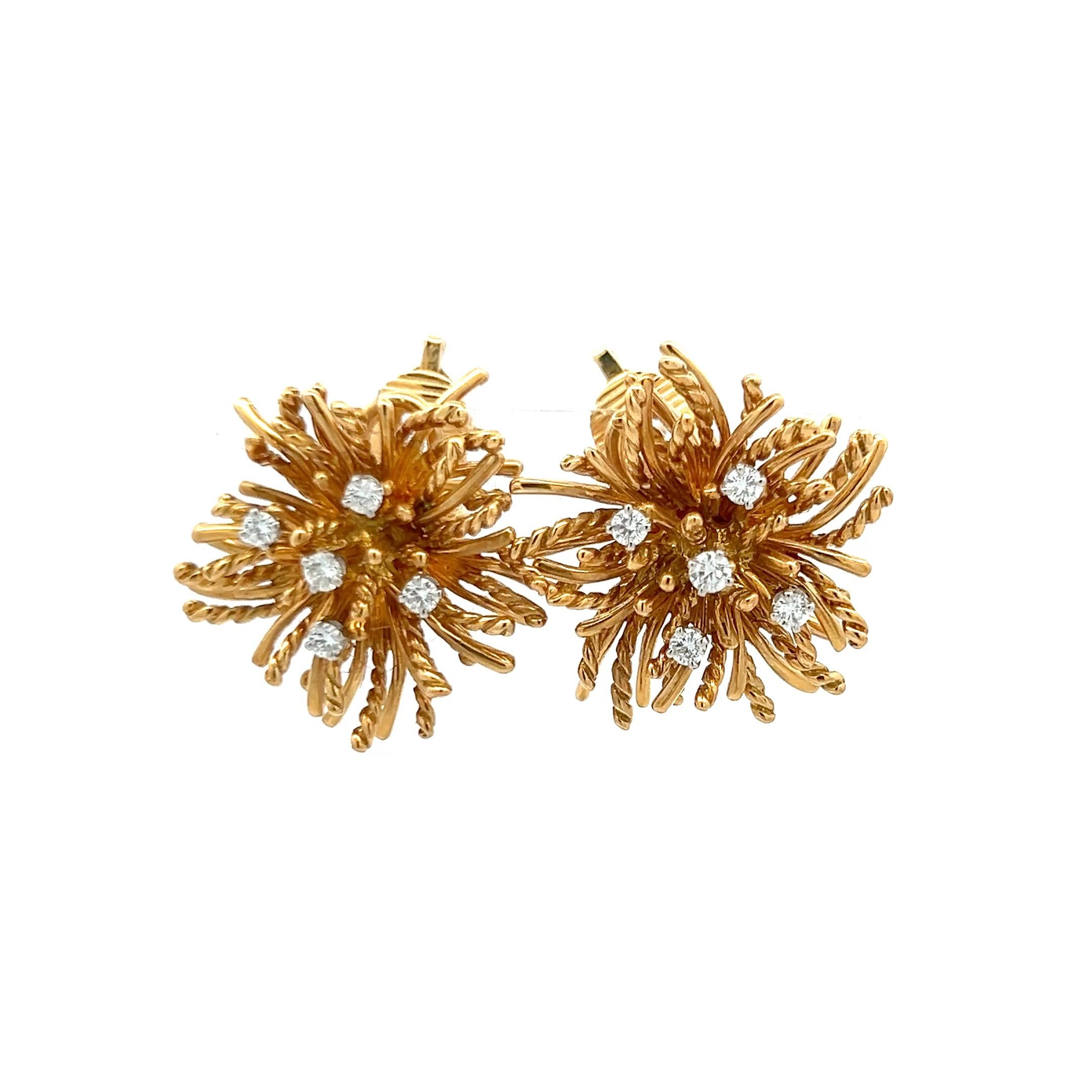Boucles d'oreilles à pince en or jaune 18 carats de Tiffany & Co 0,50 carat de diamant rond Pour femmes en vente
