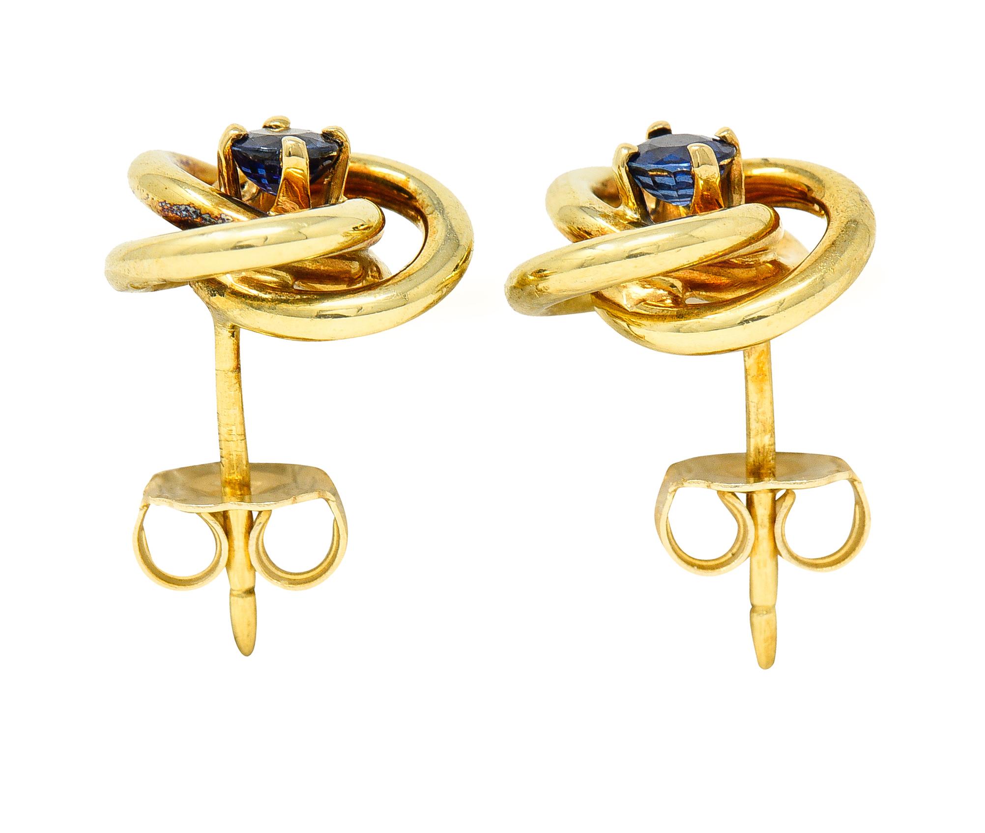 Contemporary Tiffany & Co. 0.50 Sapphire 18 Karat Gold Vintage Tiffany Knot Stud Earrings