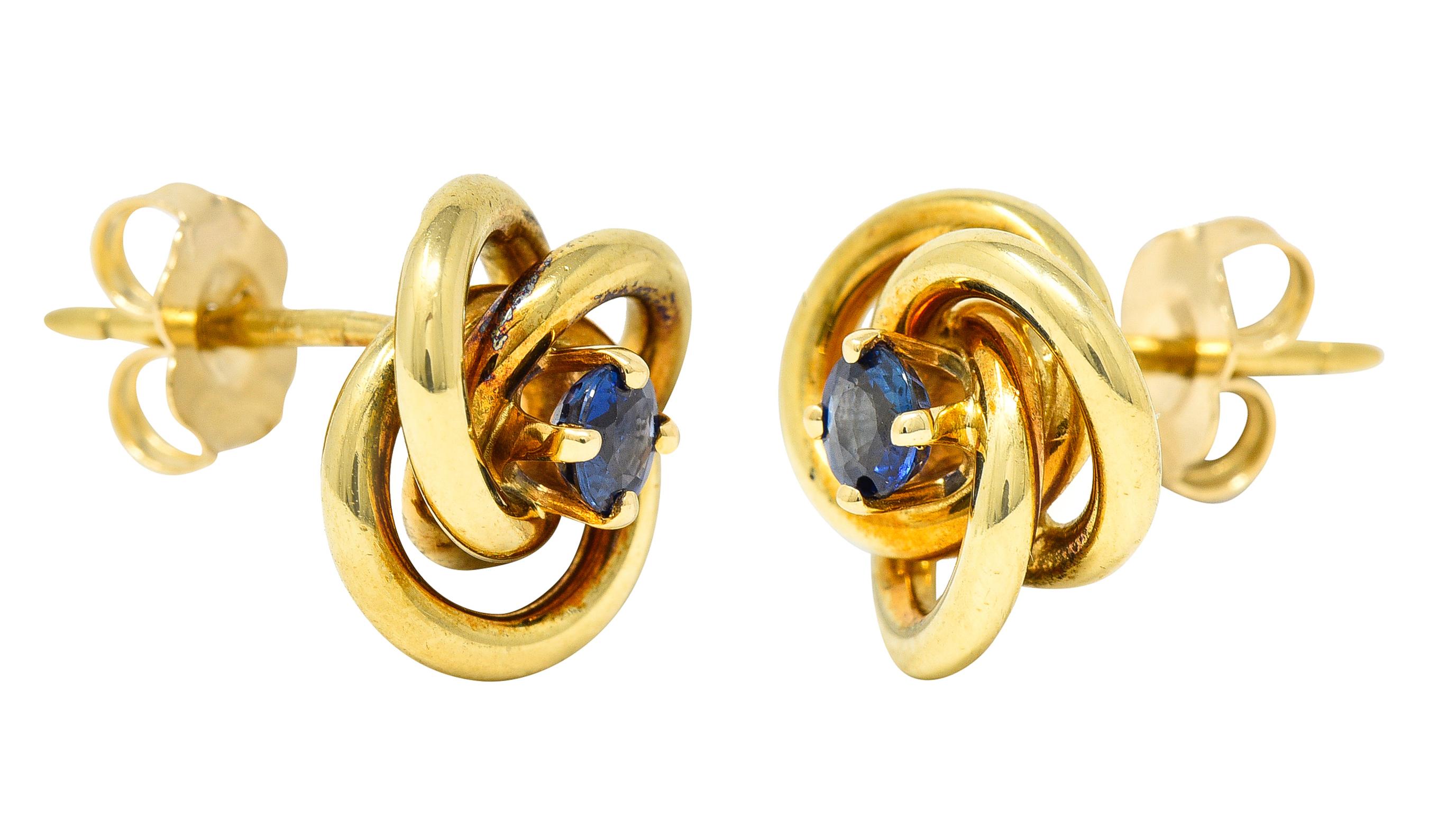 Round Cut Tiffany & Co. 0.50 Sapphire 18 Karat Gold Vintage Tiffany Knot Stud Earrings