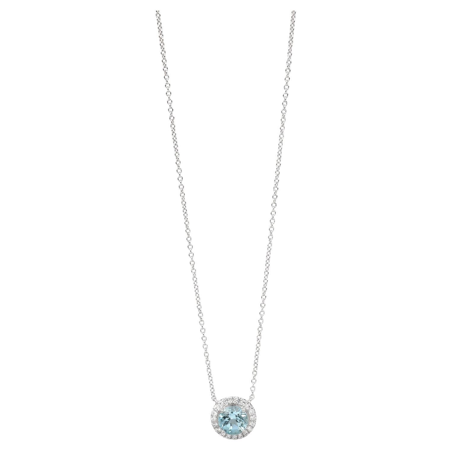 Tiffany & Co. 0.50ct Brilliant Cut Aquamarine And Diamond Soleste Pendant For Sale