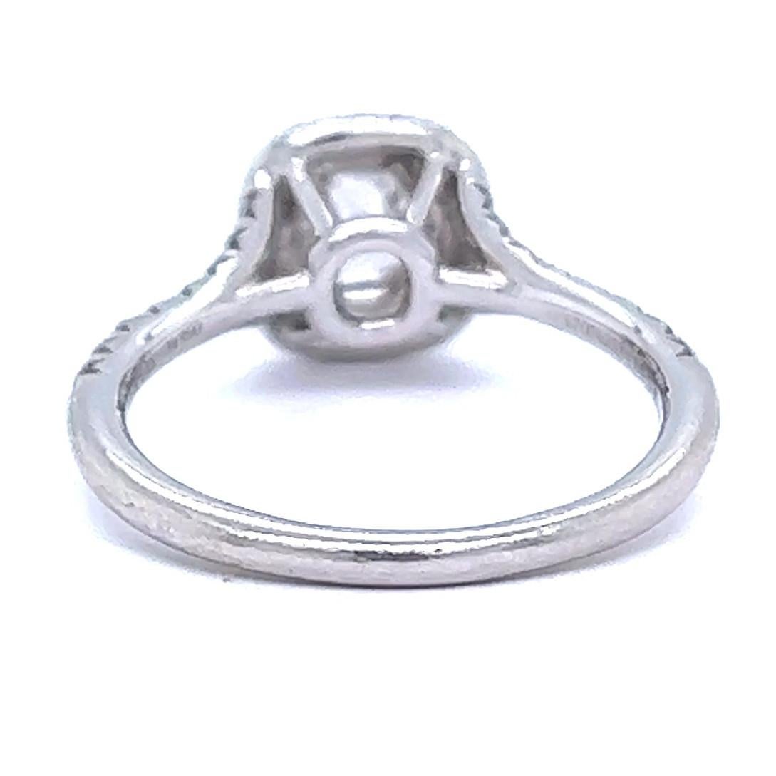 Women's or Men's Tiffany & Co 0.51 Carat Cushion Cut Diamond Platinum Double Halo Soleste Ring