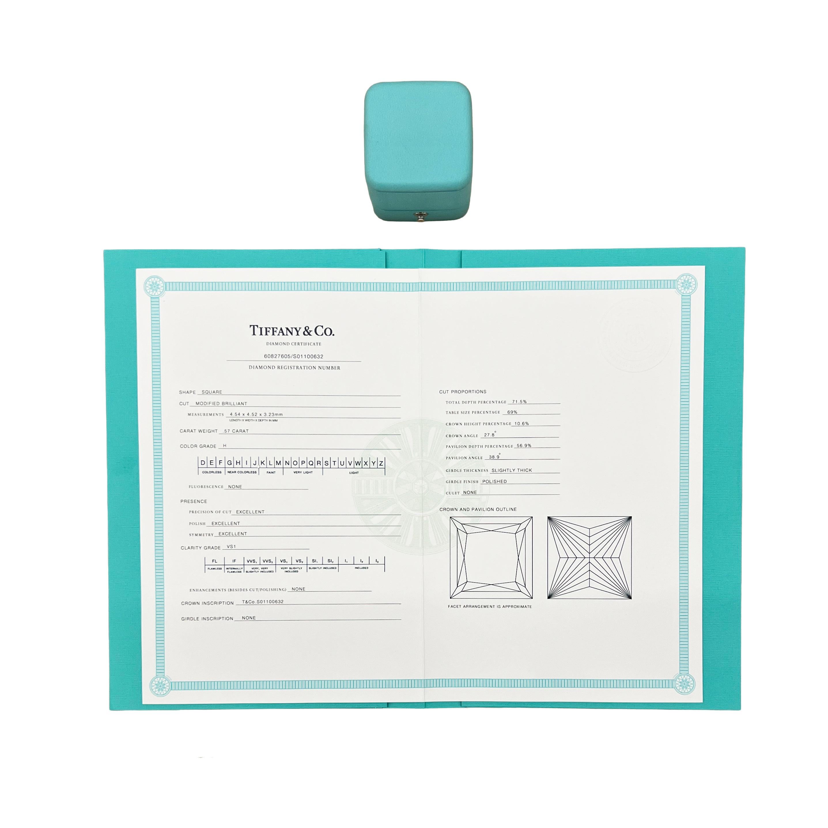 Bague de fiançailles Tiffany & Co. 0.51 ct Princesse Diamant en vente 1