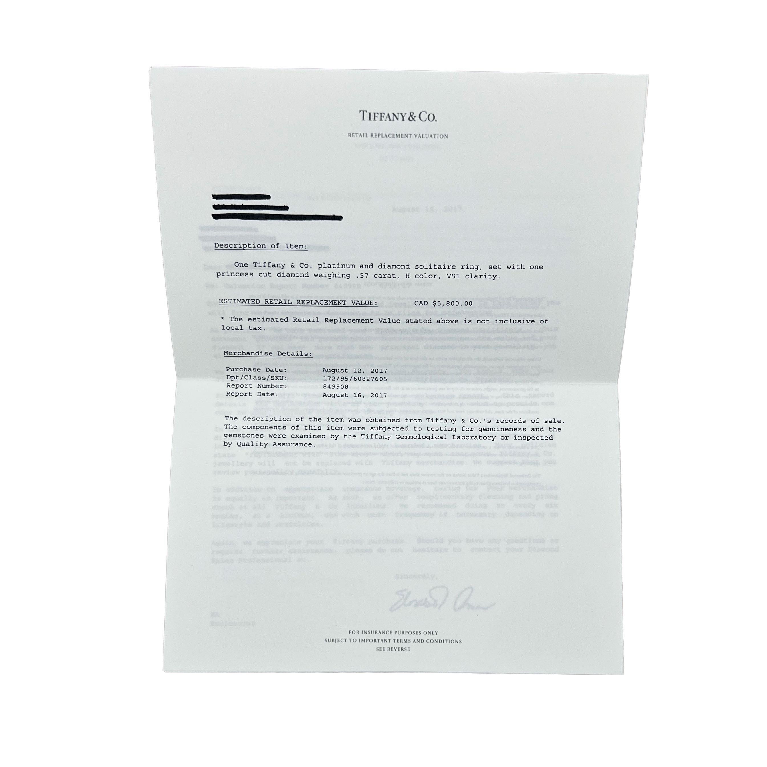 Bague de fiançailles Tiffany & Co. 0.51 ct Princesse Diamant en vente 2