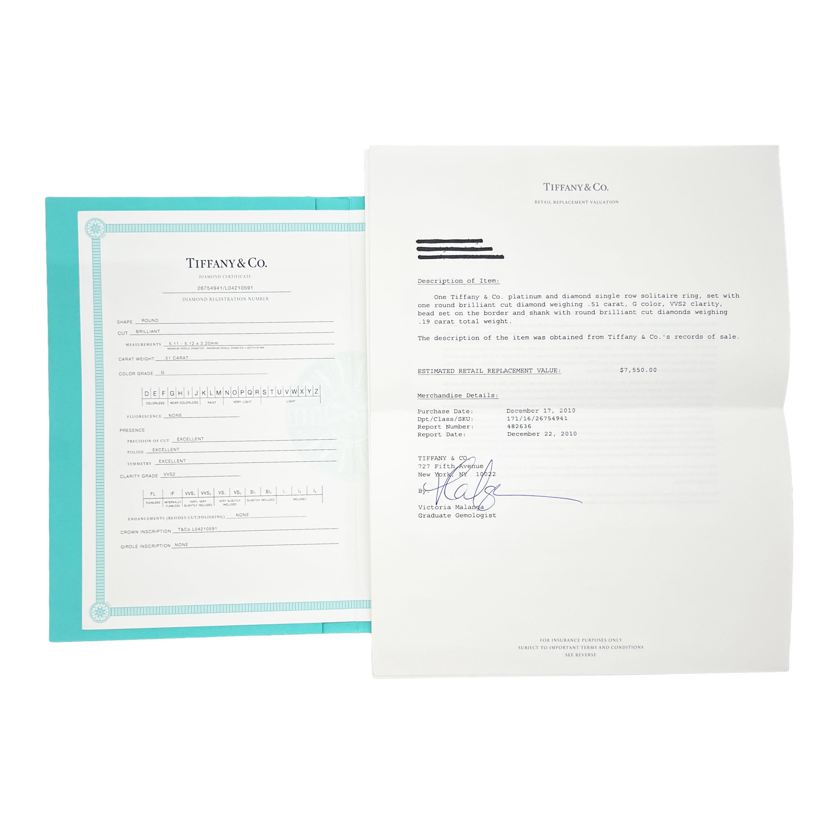 Tiffany & Co. Bague de fiançailles Legacy à diamants ronds et brillants de 0,51 ct. en vente 1