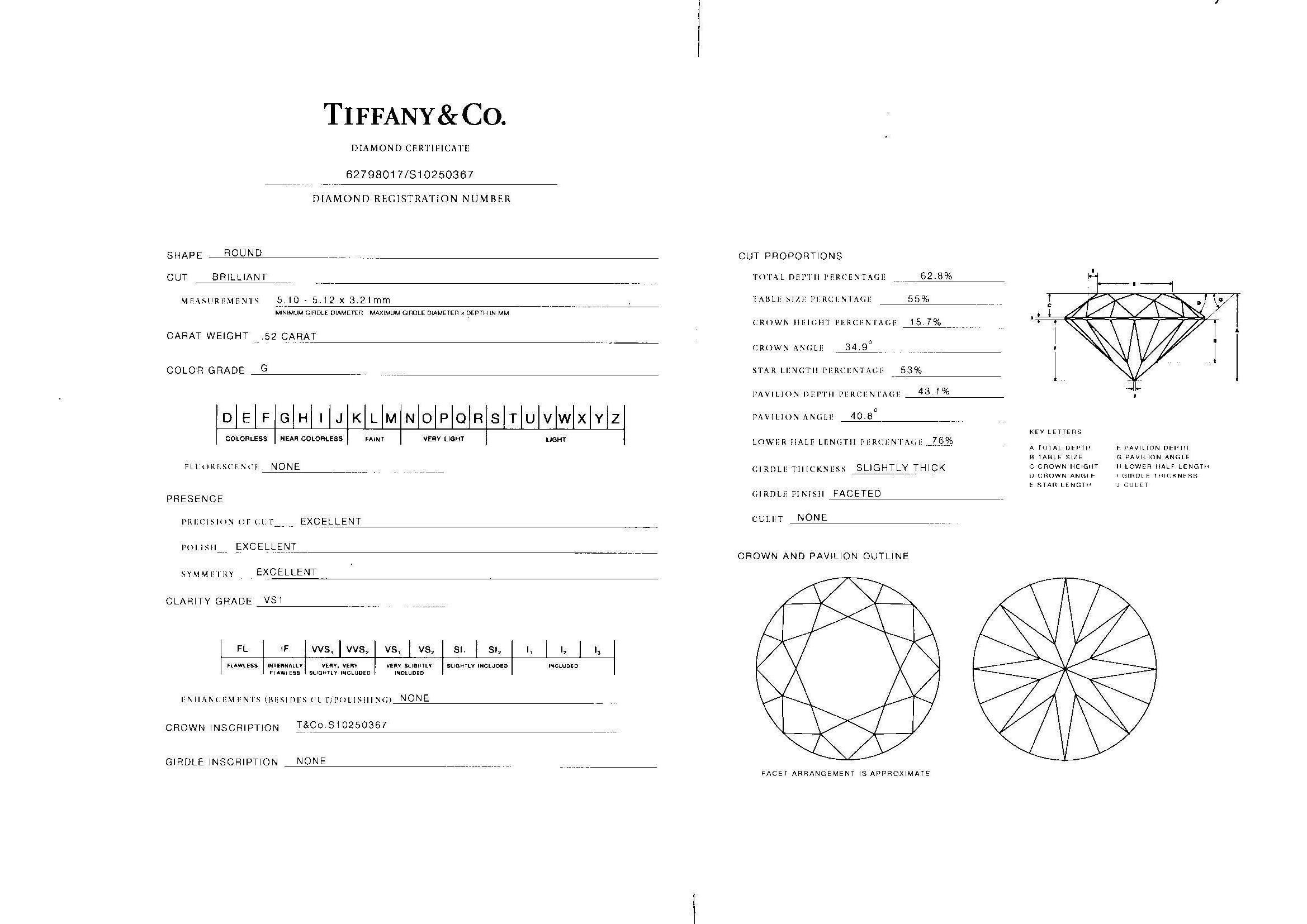 Platin-Verlobungsring von Tiffany & Co. mit 0.52 Karat Diamant im Rundschliff mit sechs Zacken im Rundschliff im Angebot 7