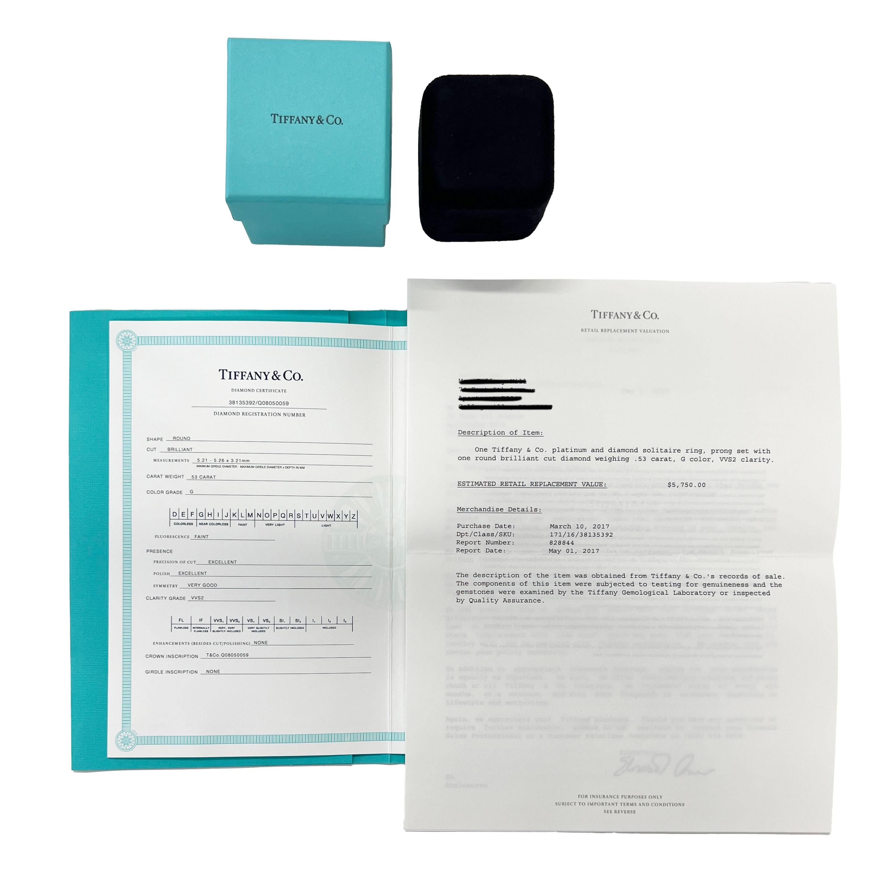 Tiffany & Co. Bague de fiançailles à diamants ronds et brillants de 0.53 ct Pour femmes en vente