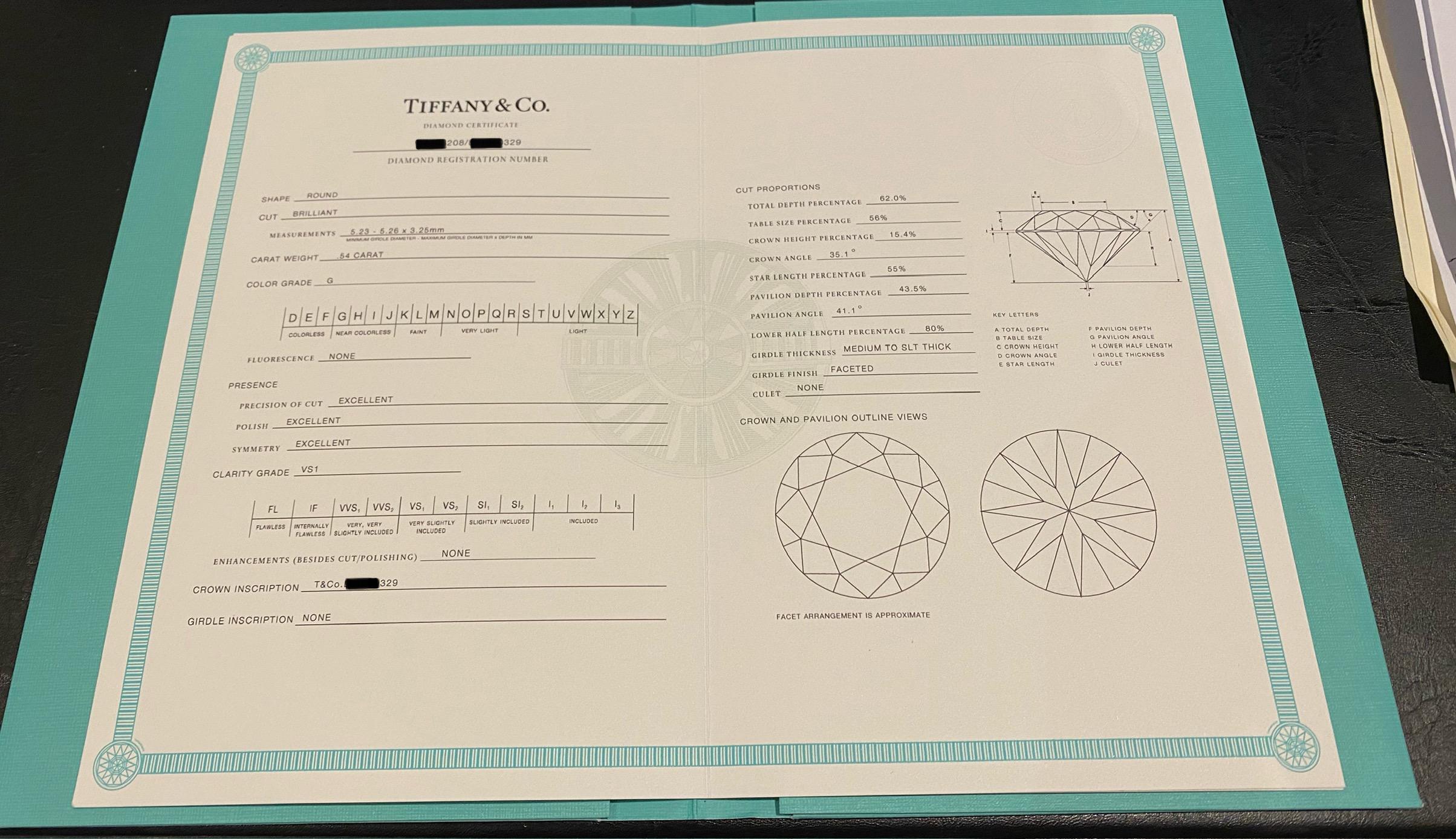 Tiffany & Co 0.54ct Diamond Single Stud Earring in 950 Platinum. Box + Papers. In Excellent Condition For Sale In MELBOURNE, AU