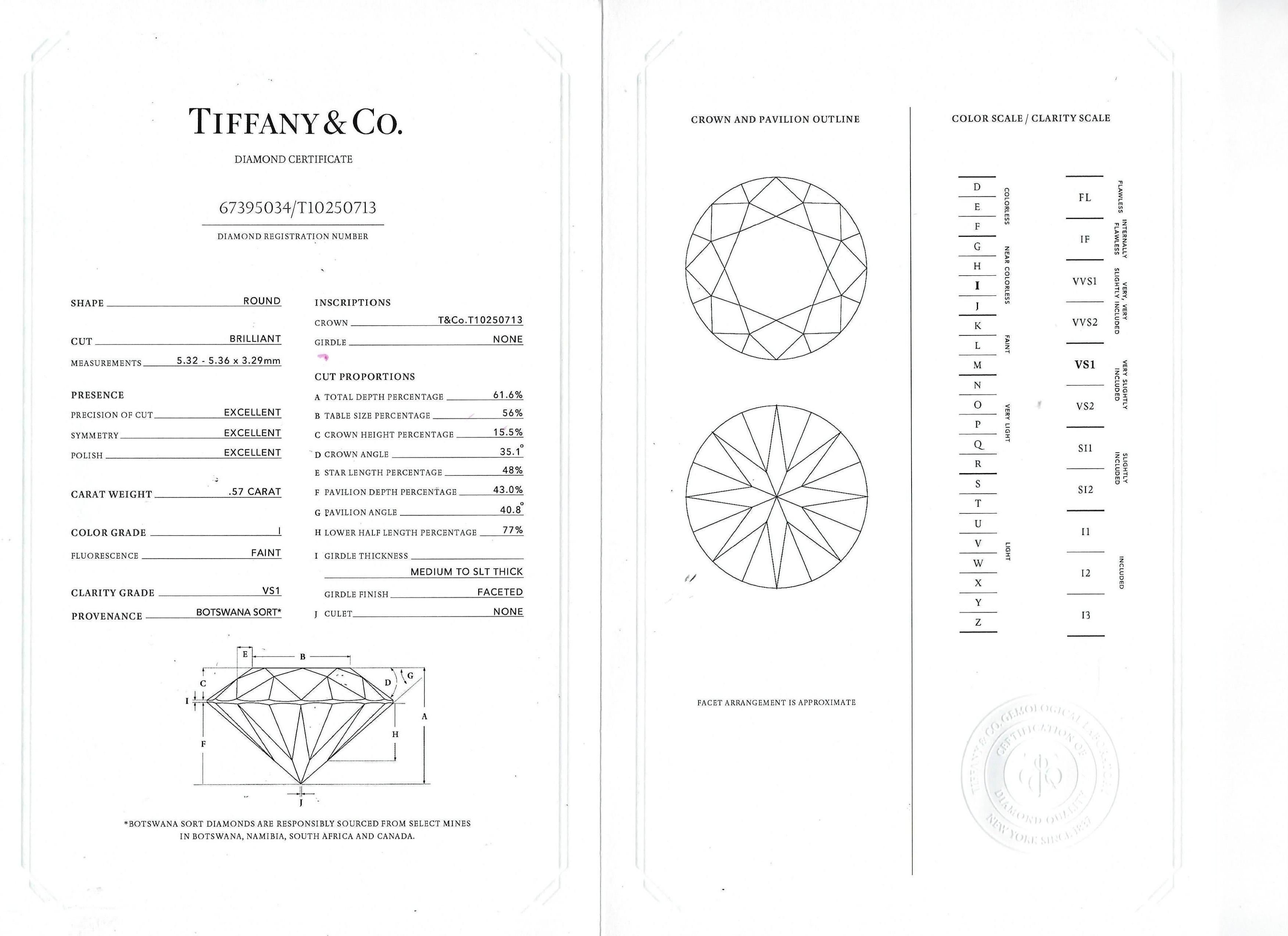 Tiffany & Co. 0.57ct Round I VS1 Diamond Solitaire Engagement Ring, 18kt Rose For Sale 2