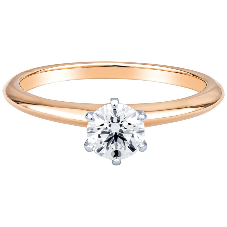 Tiffany and Co, bague de fiançailles solitaire rose 18 carats avec diamant  rond I VS1 de 0,57 carat En vente sur 1stDibs